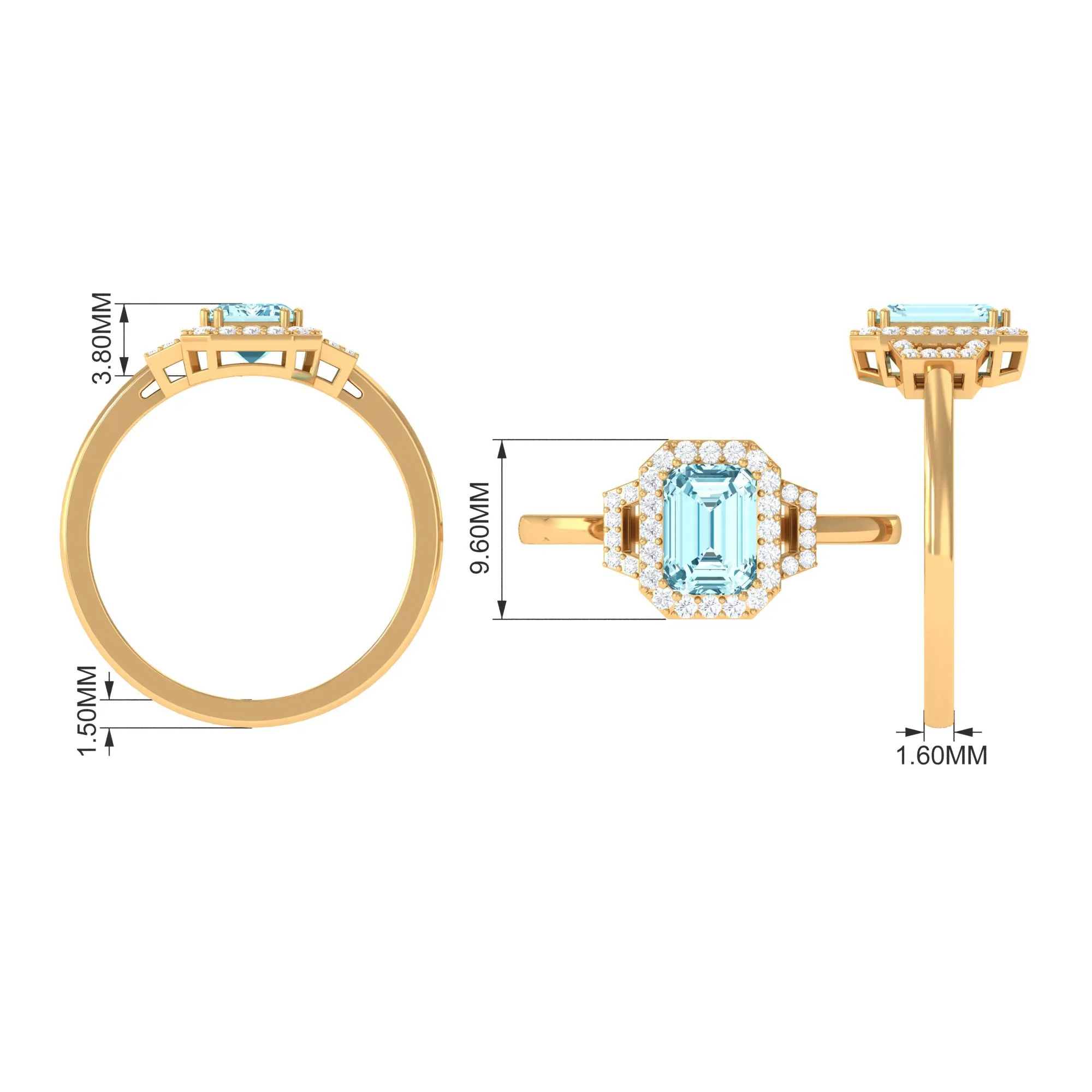 Octagon Aquamarine Statement Engagement Ring with Diamond