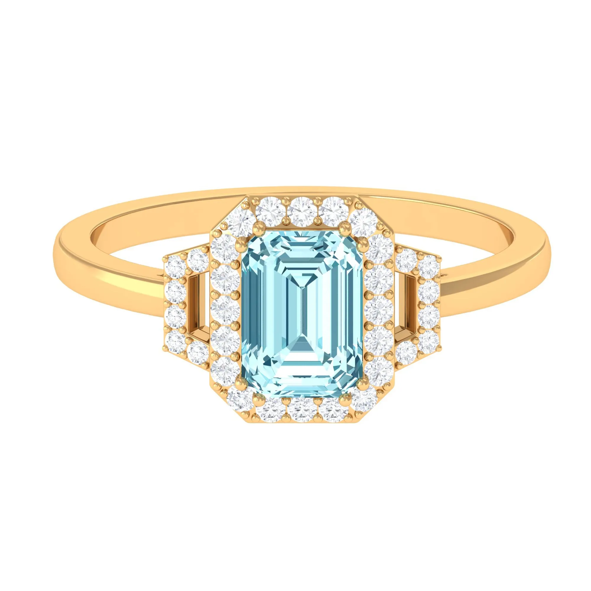 Octagon Aquamarine Statement Engagement Ring with Diamond