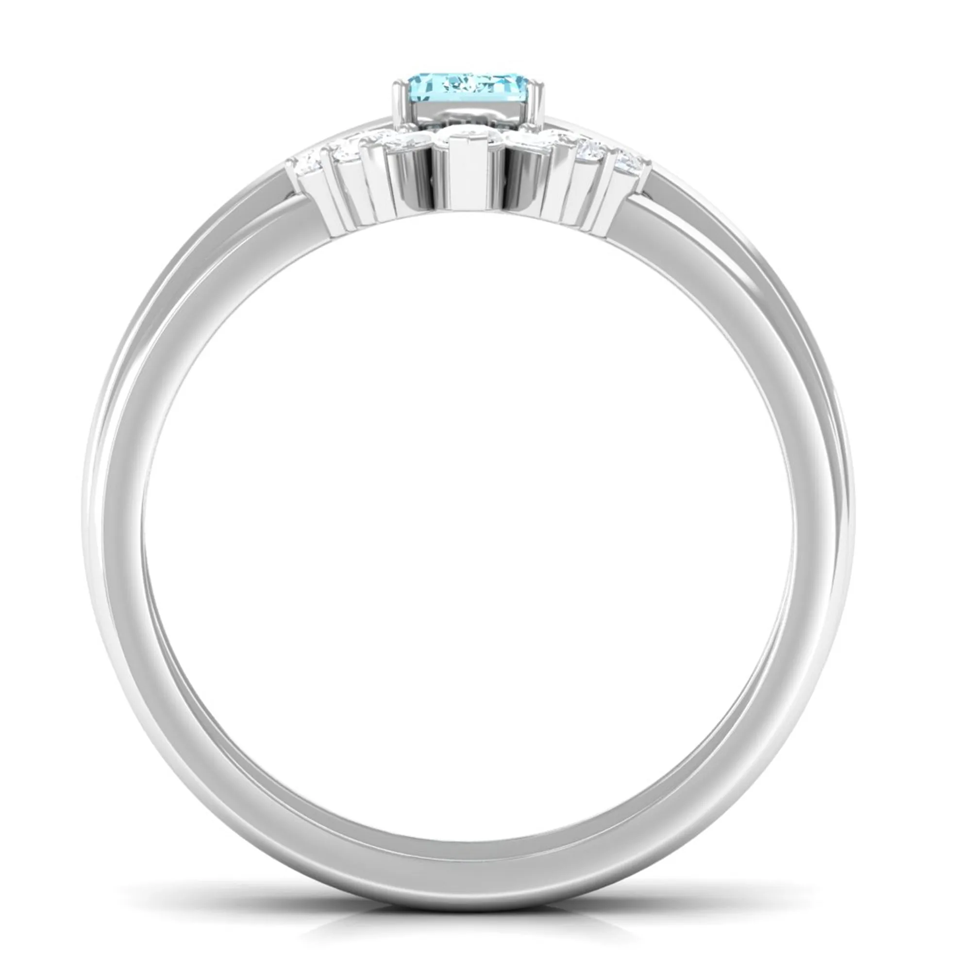 Octagon Cut Aquamarine Wedding Ring Set with Diamond