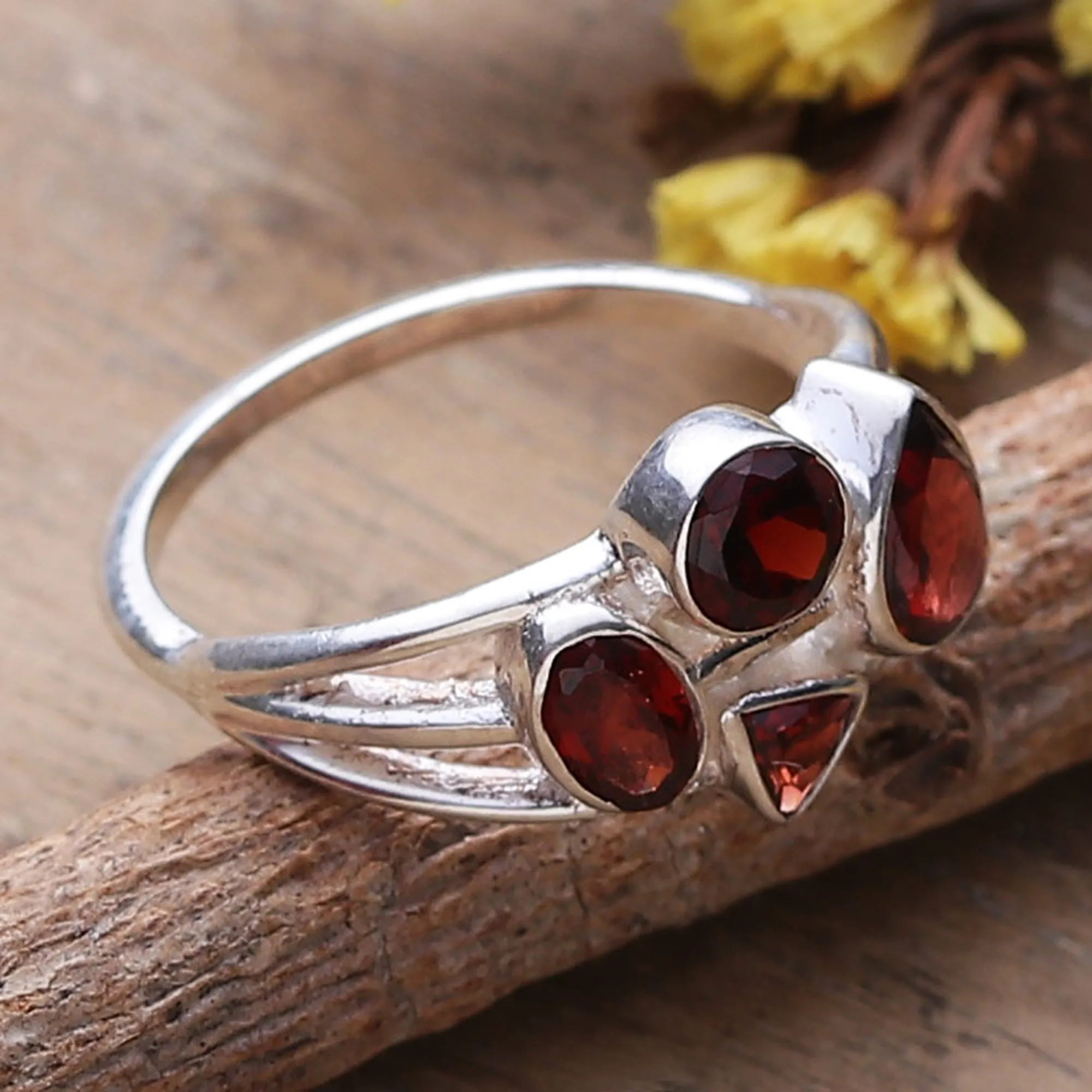 One-Carat Faceted Natural Garnet Cocktail Ring - Scarlet Bliss | NOVICA