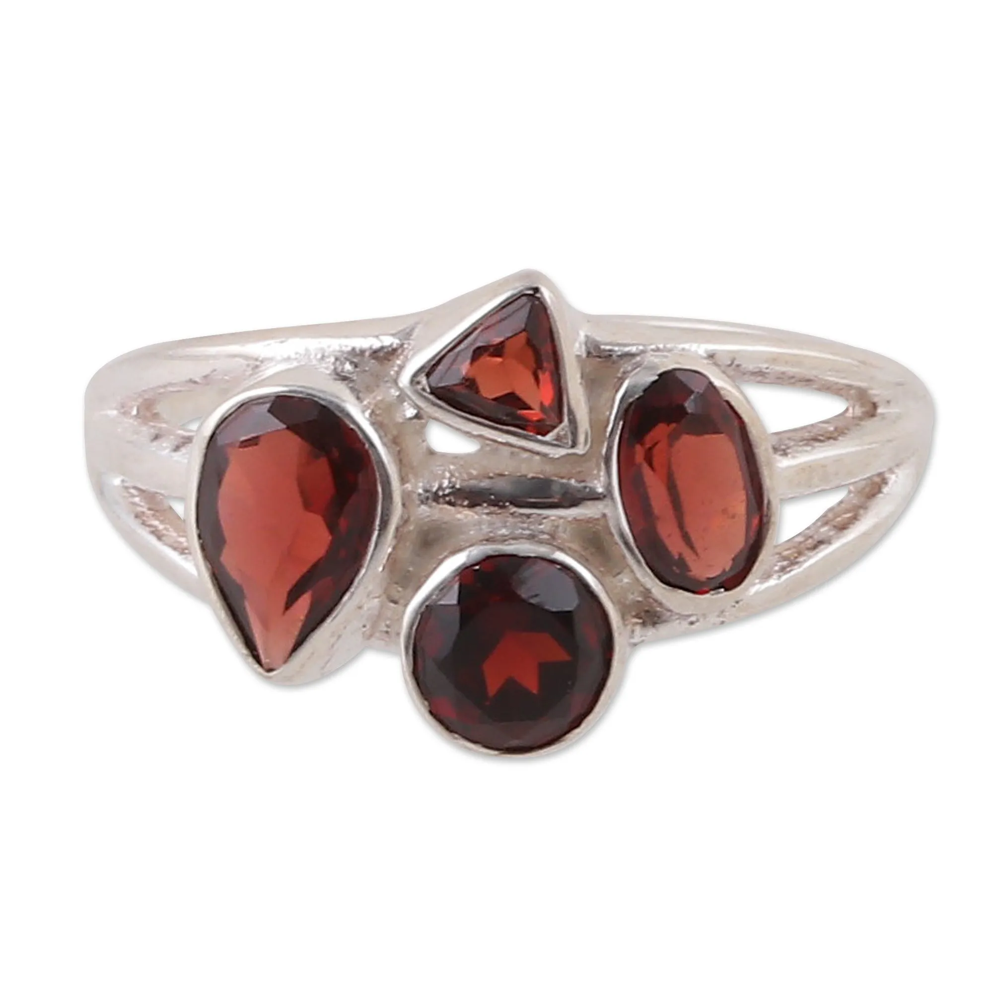 One-Carat Faceted Natural Garnet Cocktail Ring - Scarlet Bliss | NOVICA