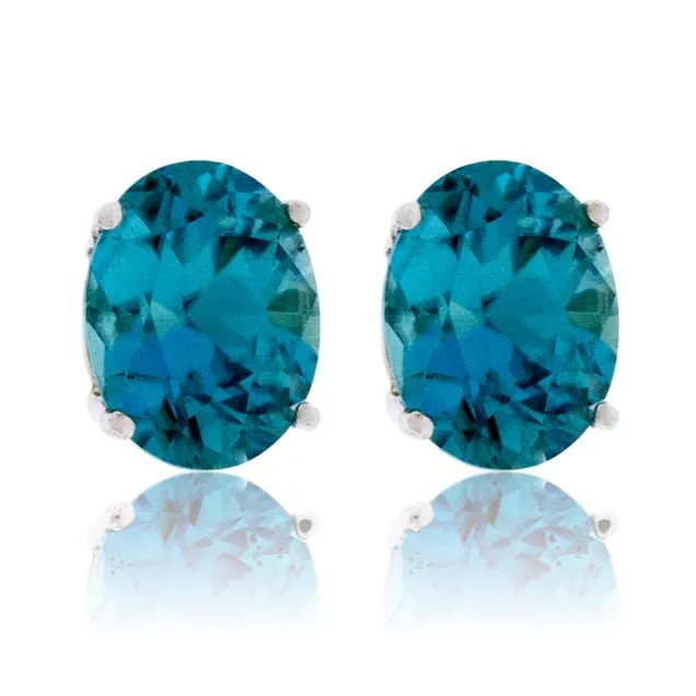 Oval Blue Zircon Stud Post Earrings