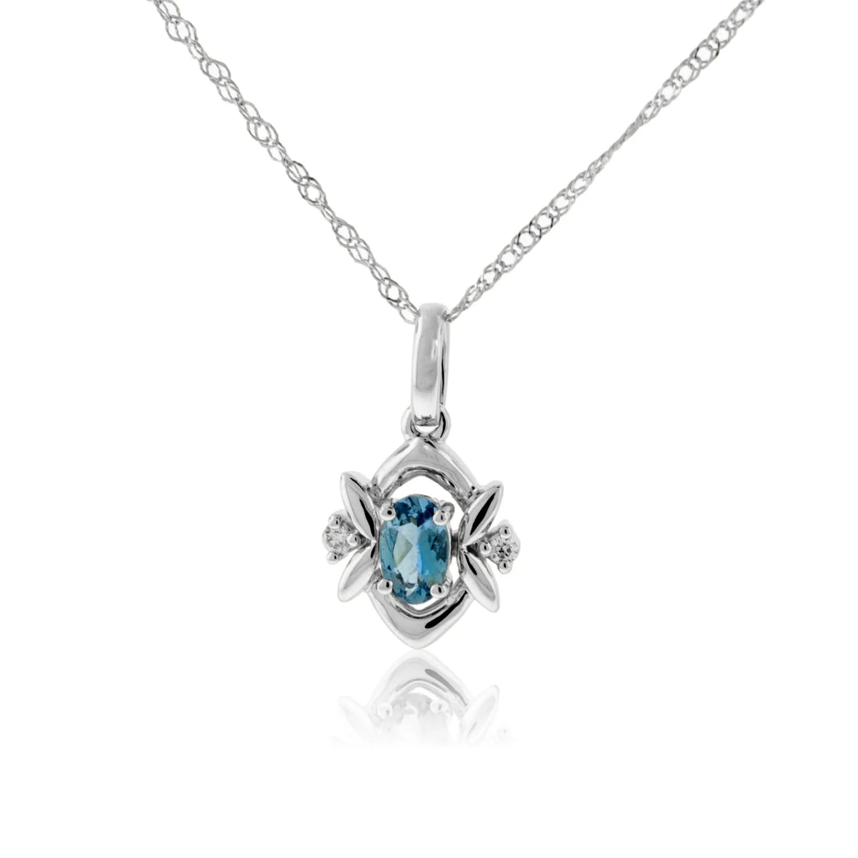 Oval Shaped Aquamarine & Diamond Accented Pendant