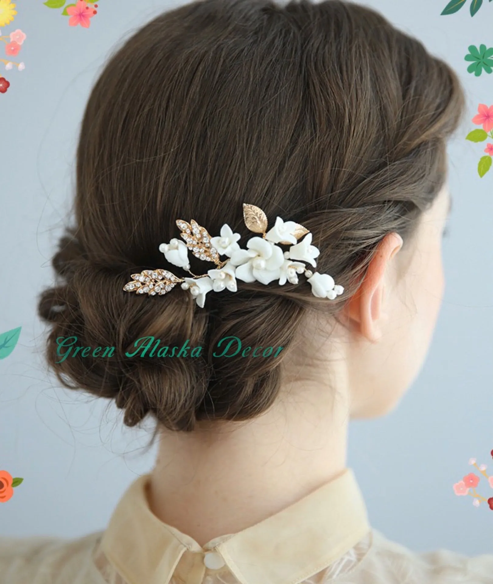 P195. white petite floral and cluster bead comb, hair piece for wedding bride or bridesmaids