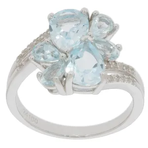 Pear Blue Aquamarine Sterling Silver Ring with Moissanite Accent