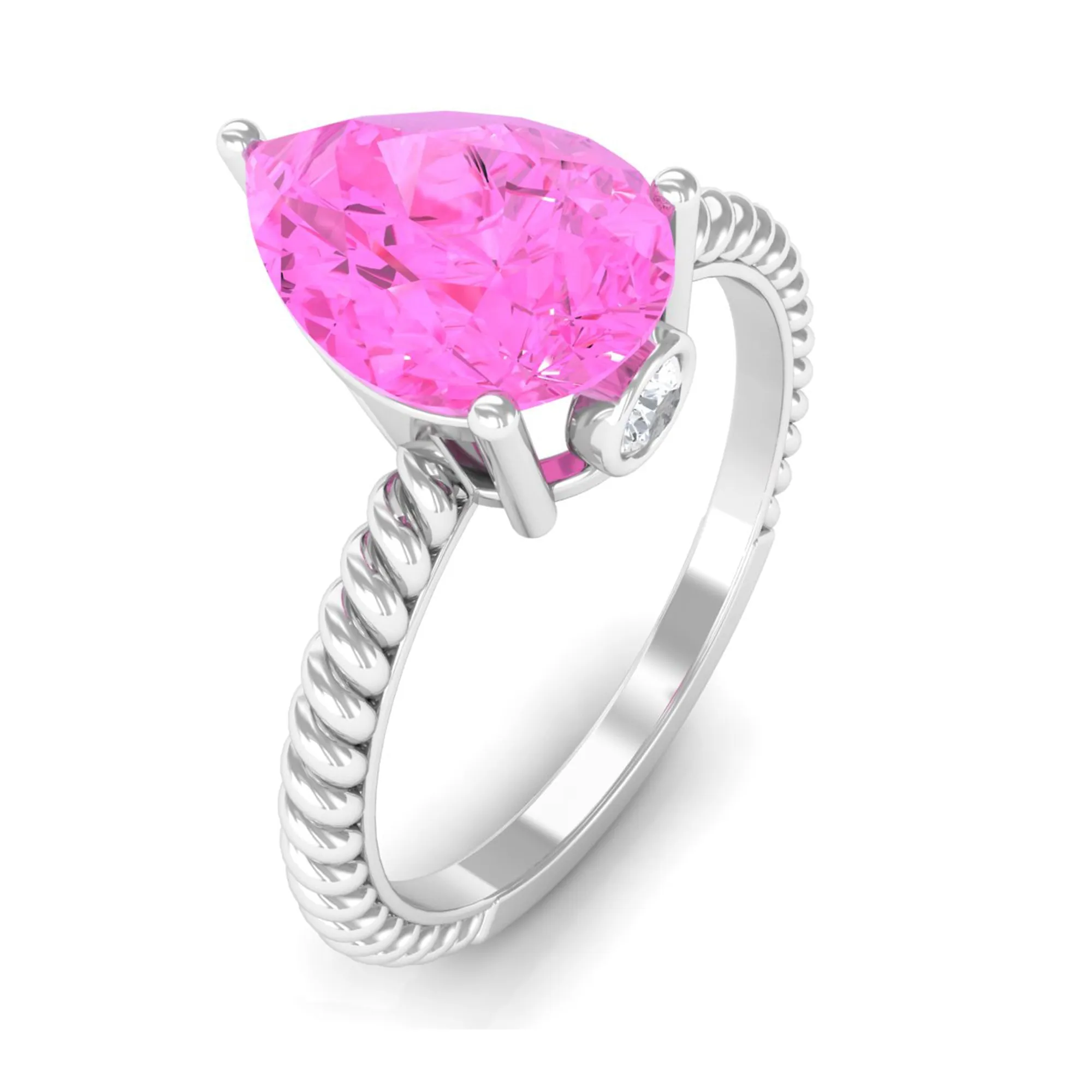 Pear Created Pink Sapphire Solitaire Engagement Ring