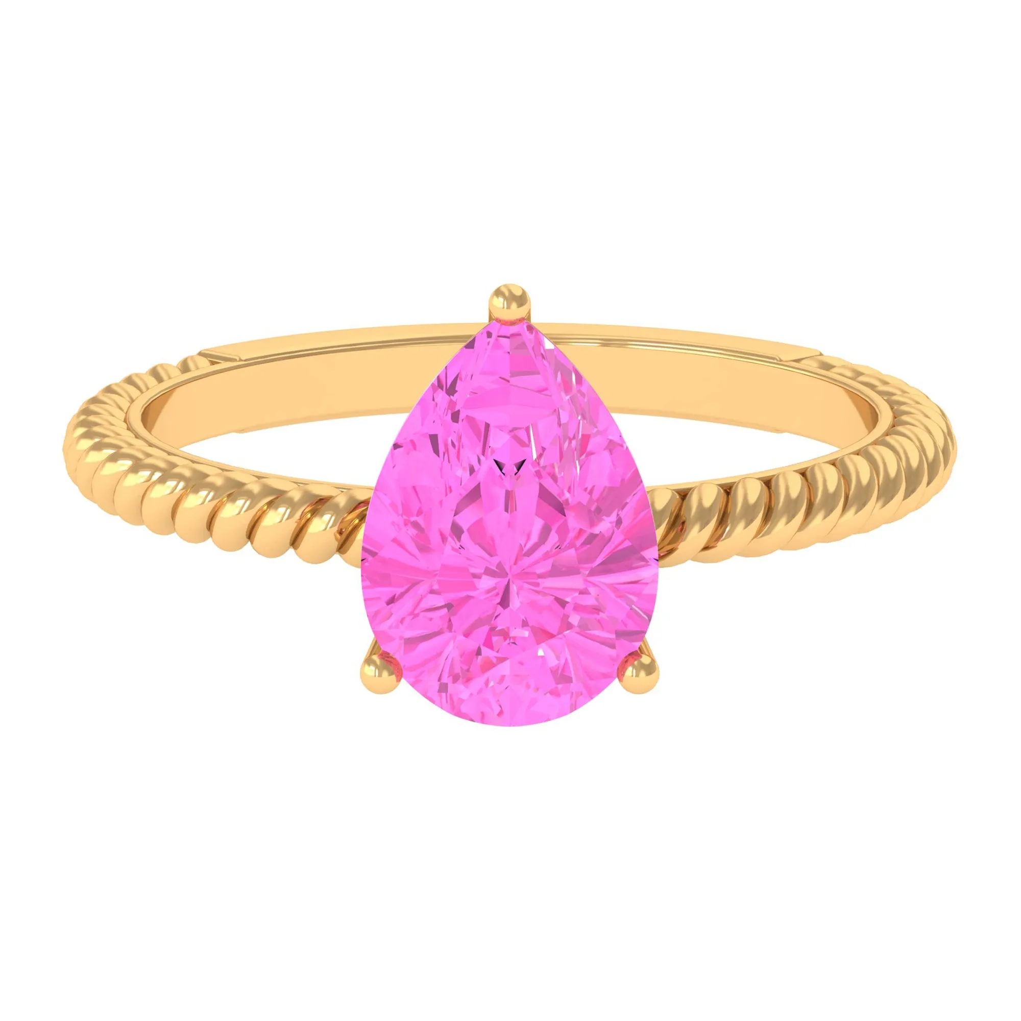 Pear Created Pink Sapphire Solitaire Engagement Ring