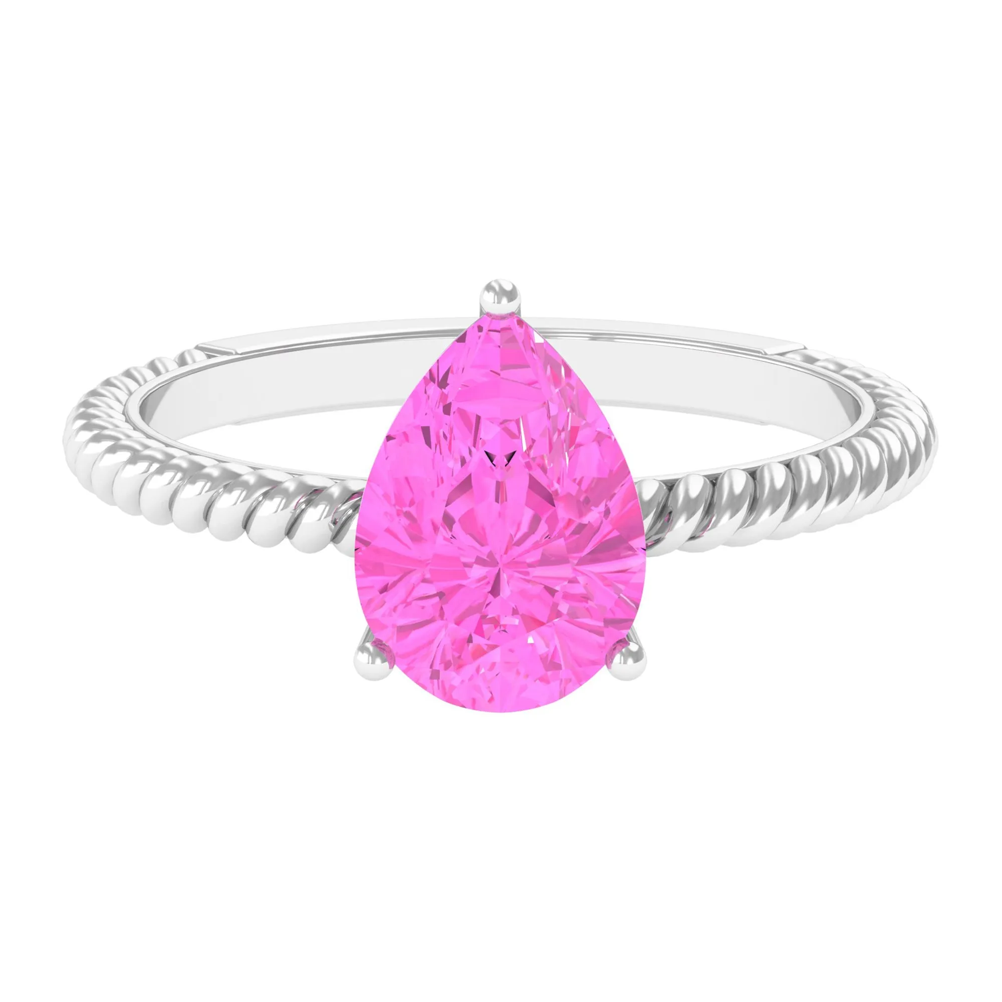 Pear Created Pink Sapphire Solitaire Engagement Ring