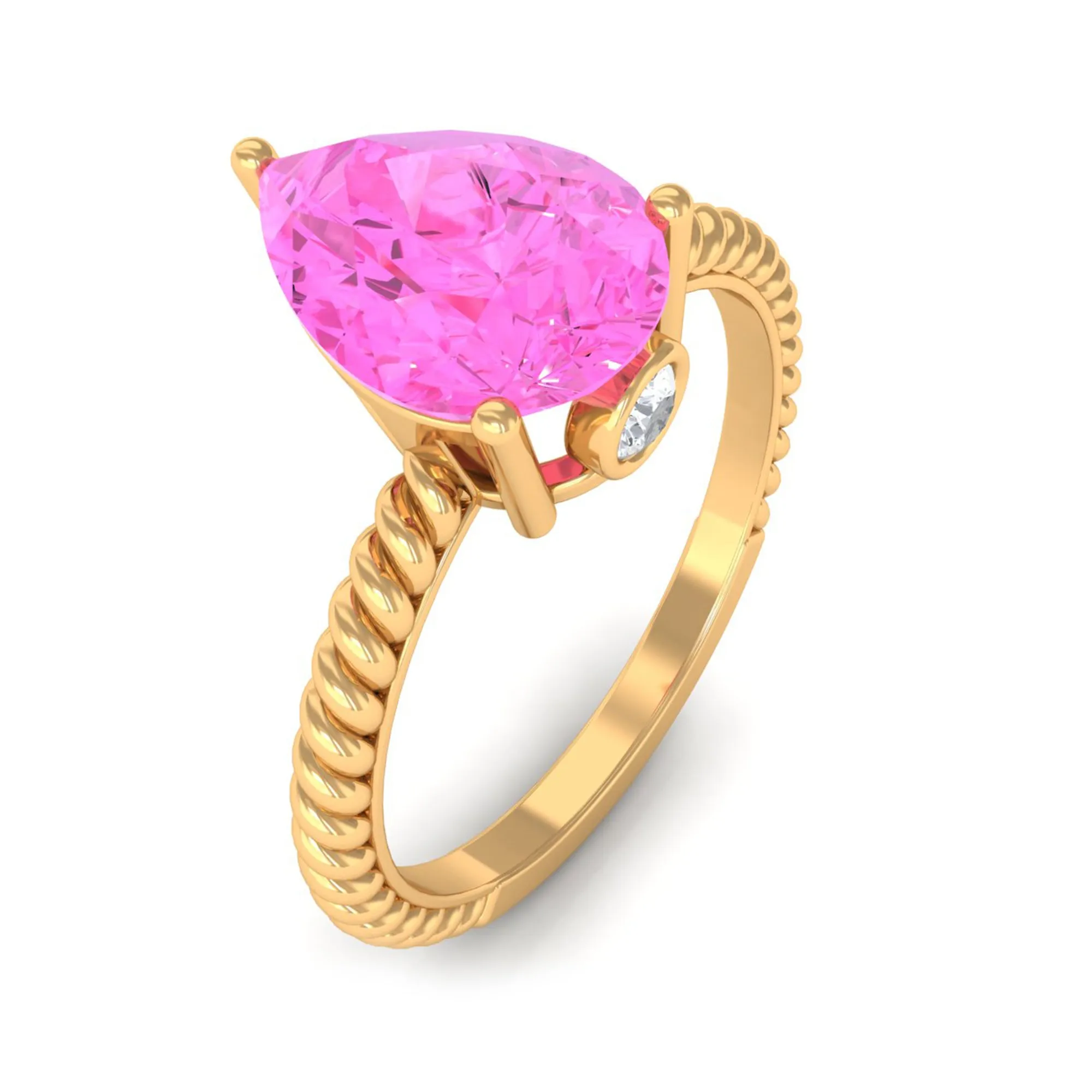 Pear Created Pink Sapphire Solitaire Engagement Ring