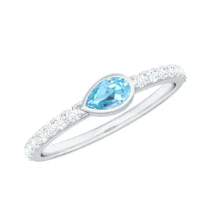 Pear Cut Aquamarine East West Promise Ring with Diamond