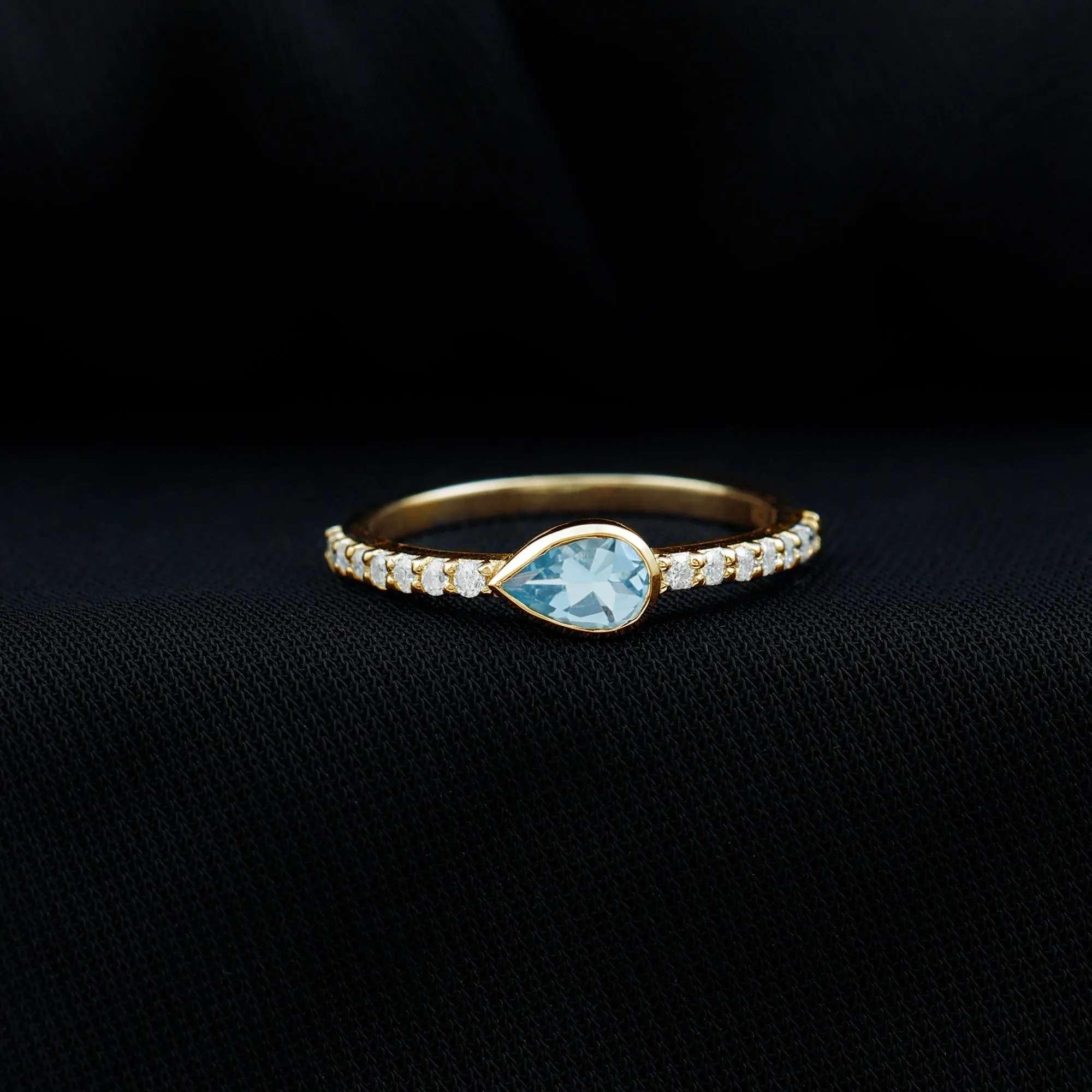 Pear Cut Aquamarine East West Promise Ring with Diamond