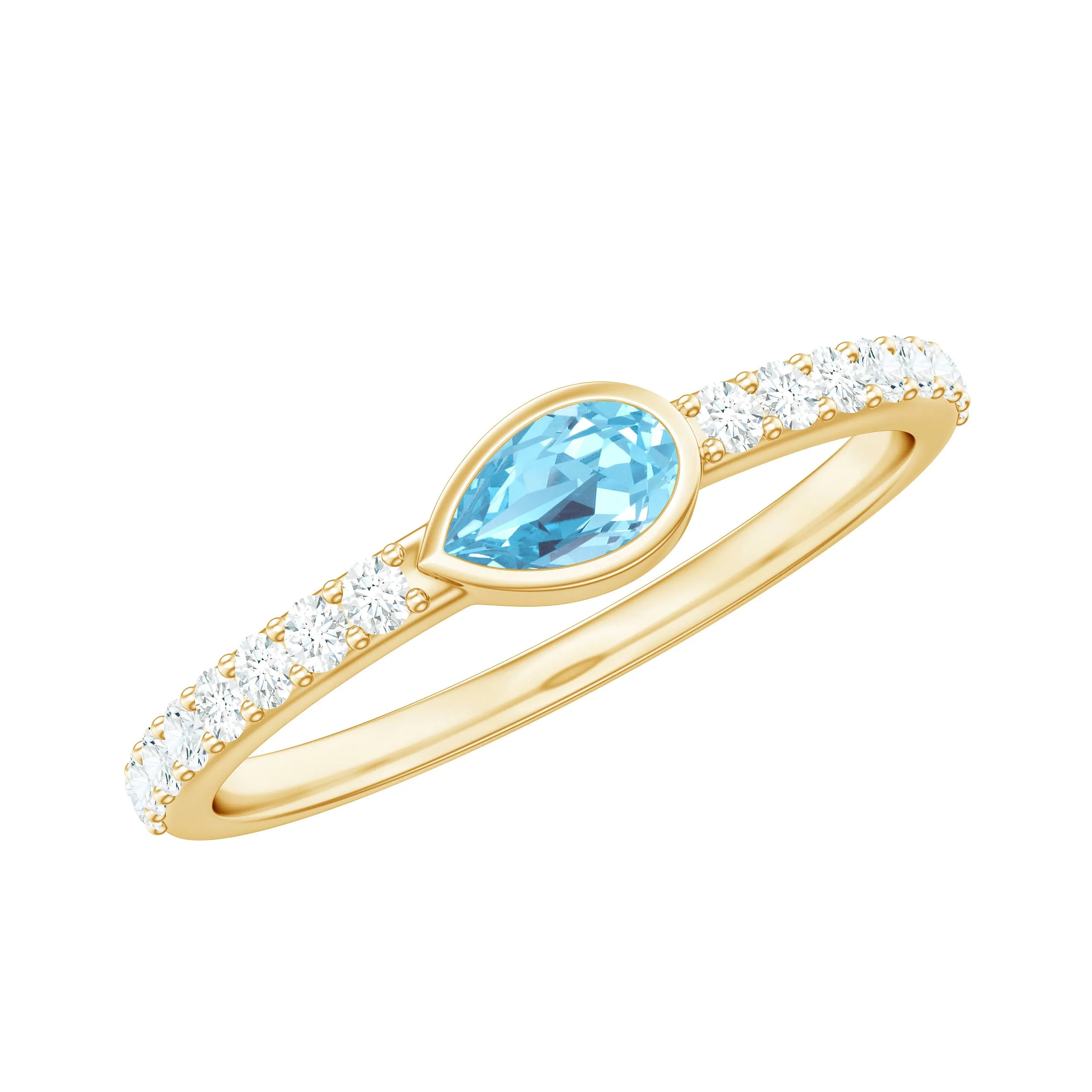 Pear Cut Aquamarine East West Promise Ring with Diamond