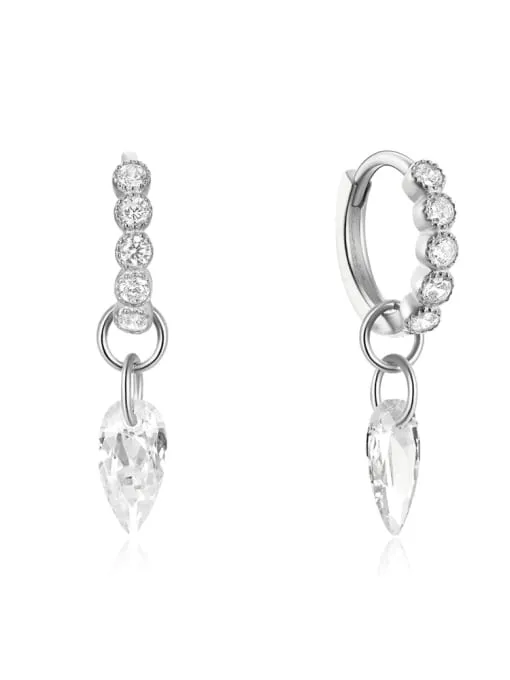 Pear Shape Charm Hoop Earrings 925 Sterling Silver Cubic Zirconia Huggie Earrings Women's Fine Jewelry