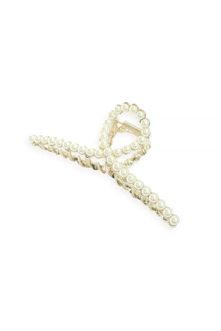 Pearl & Cubic Golden Metal S Curved Large Hair Claw Clip (3 Styles)