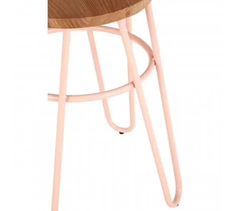 Pink Metal & Elm Wood Hairpin Stool