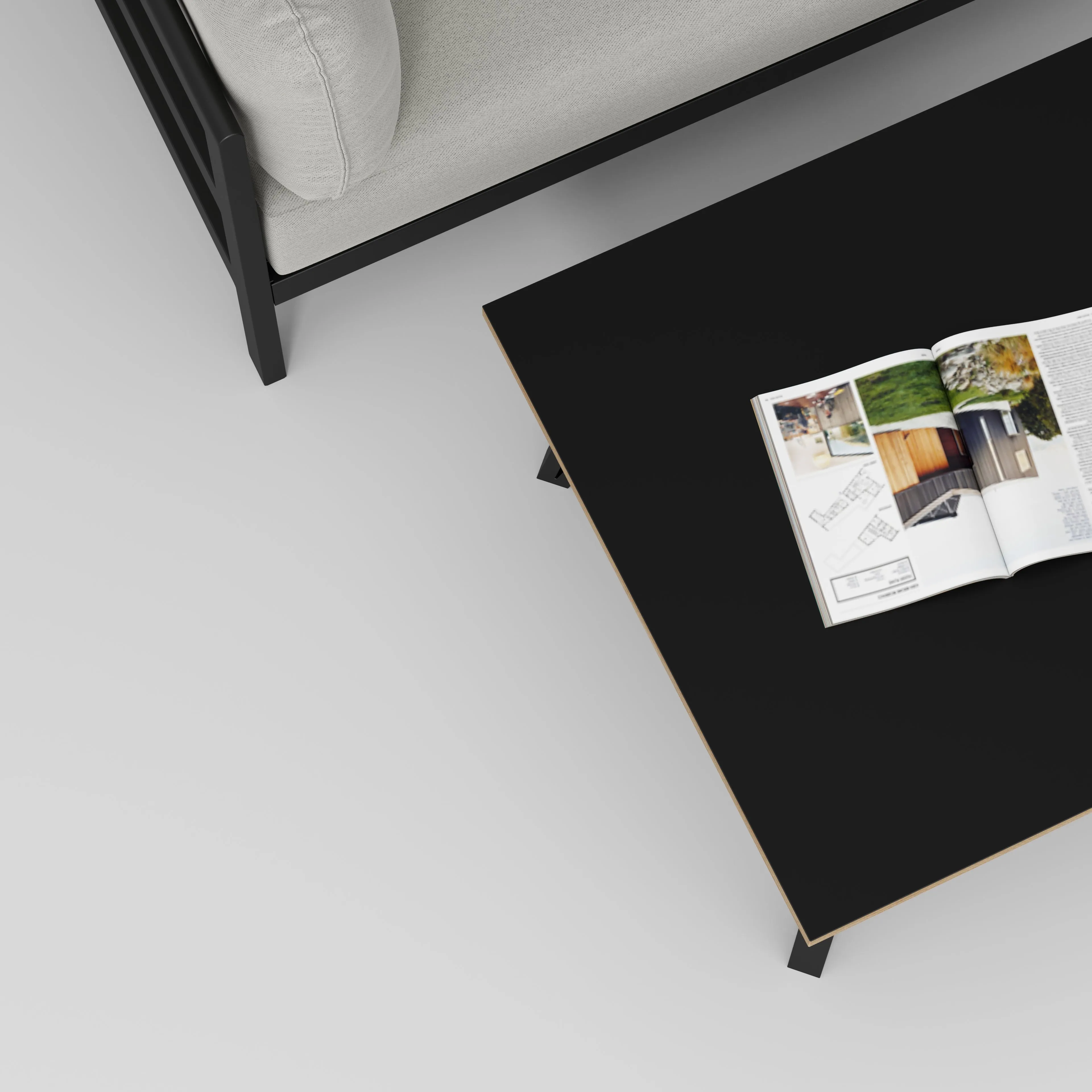 Plywood Coffee Table with Black Box Hairpin Legs - Formica Diamond Black - 800(w) x 800(d) x 425(h)