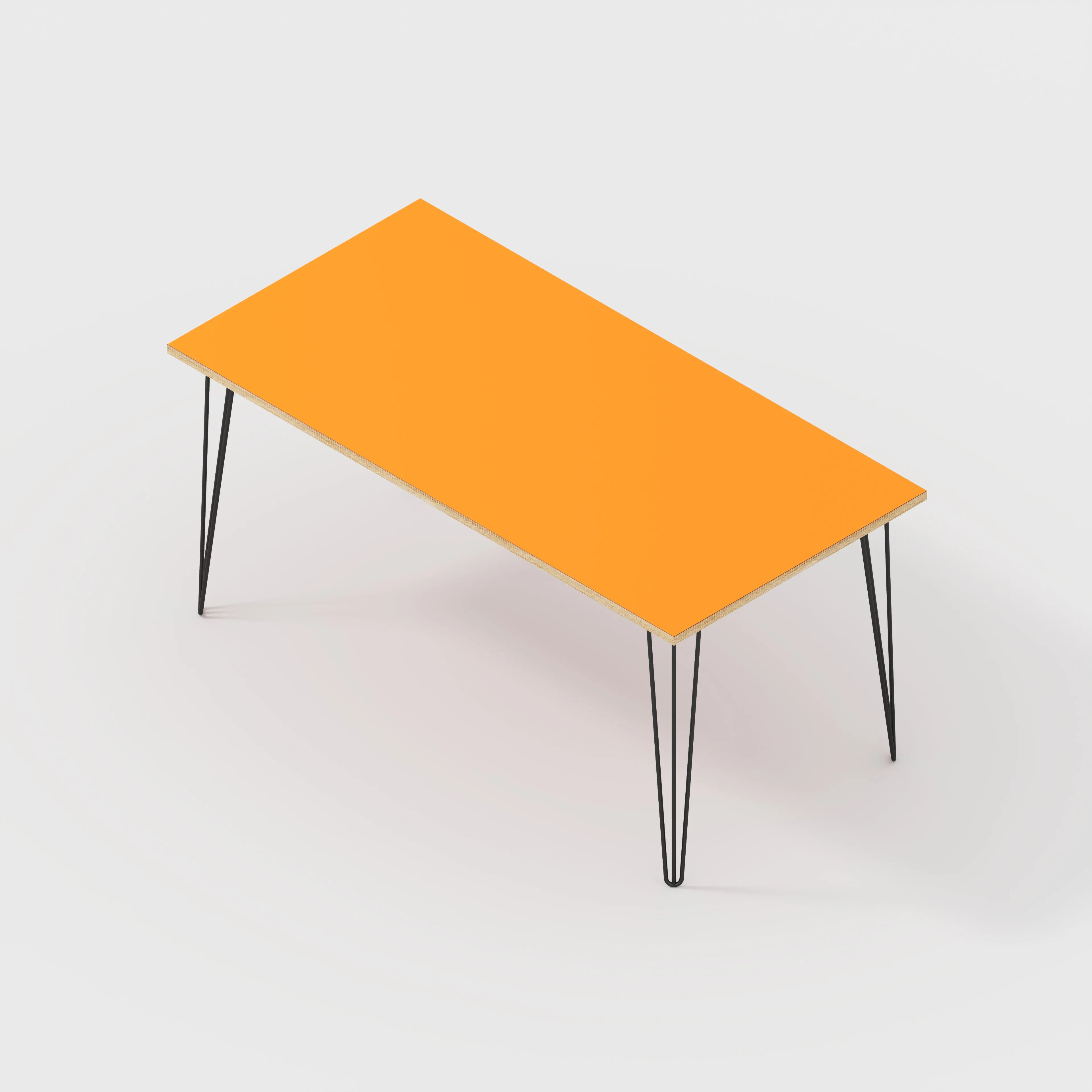 Plywood Desk with Black Hairpin Legs - Formica Levante Orange - 1600(w) x 800(d) x 735(h)