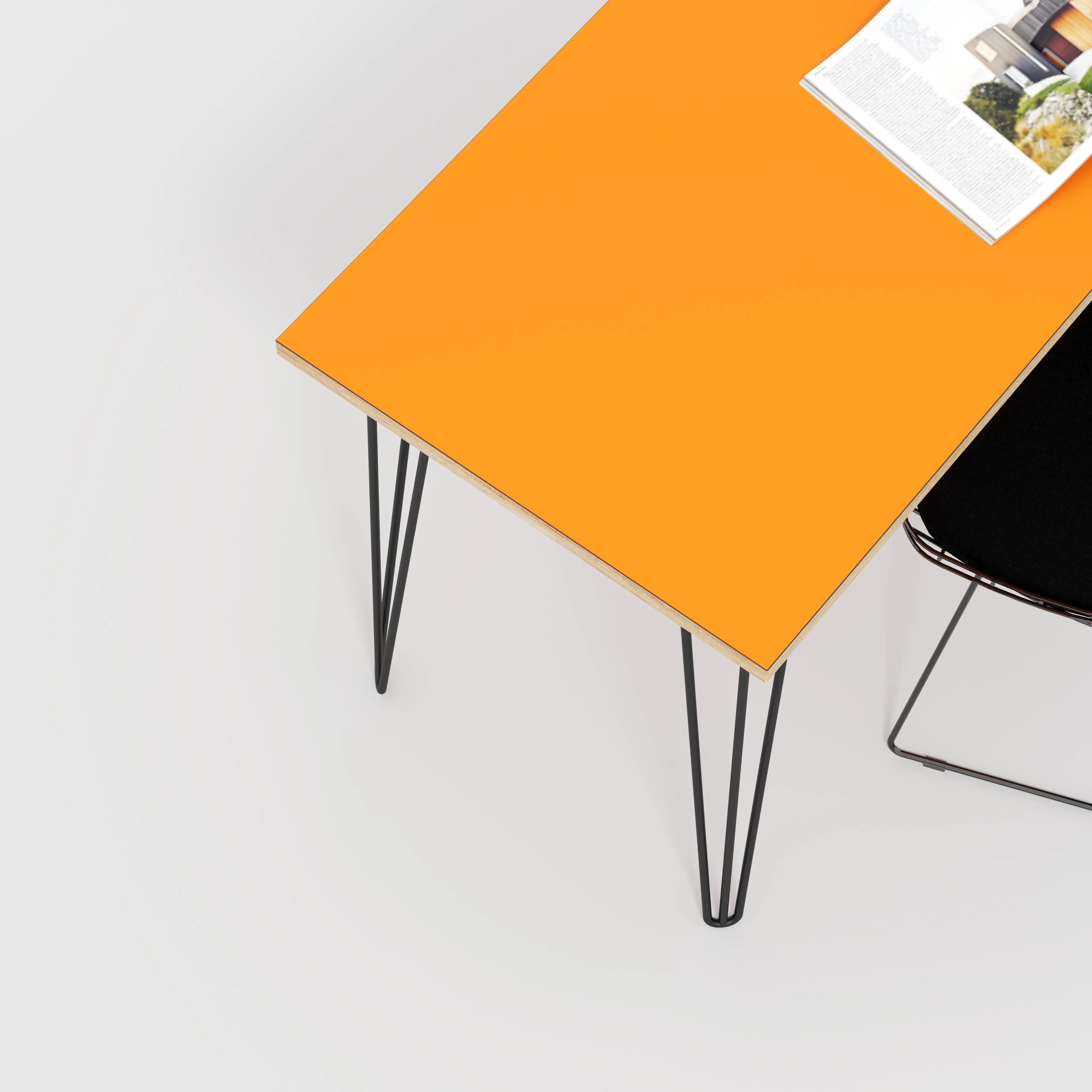 Plywood Desk with Black Hairpin Legs - Formica Levante Orange - 1600(w) x 800(d) x 735(h)