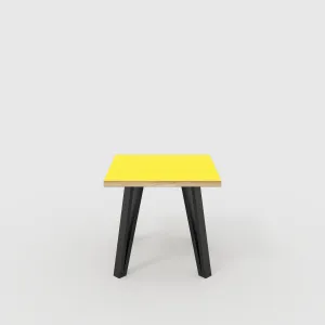 Plywood Side Table with Black Box Hairpin Legs - Formica Chrome Yellow - 500(w) x 500(d) x 425(h)