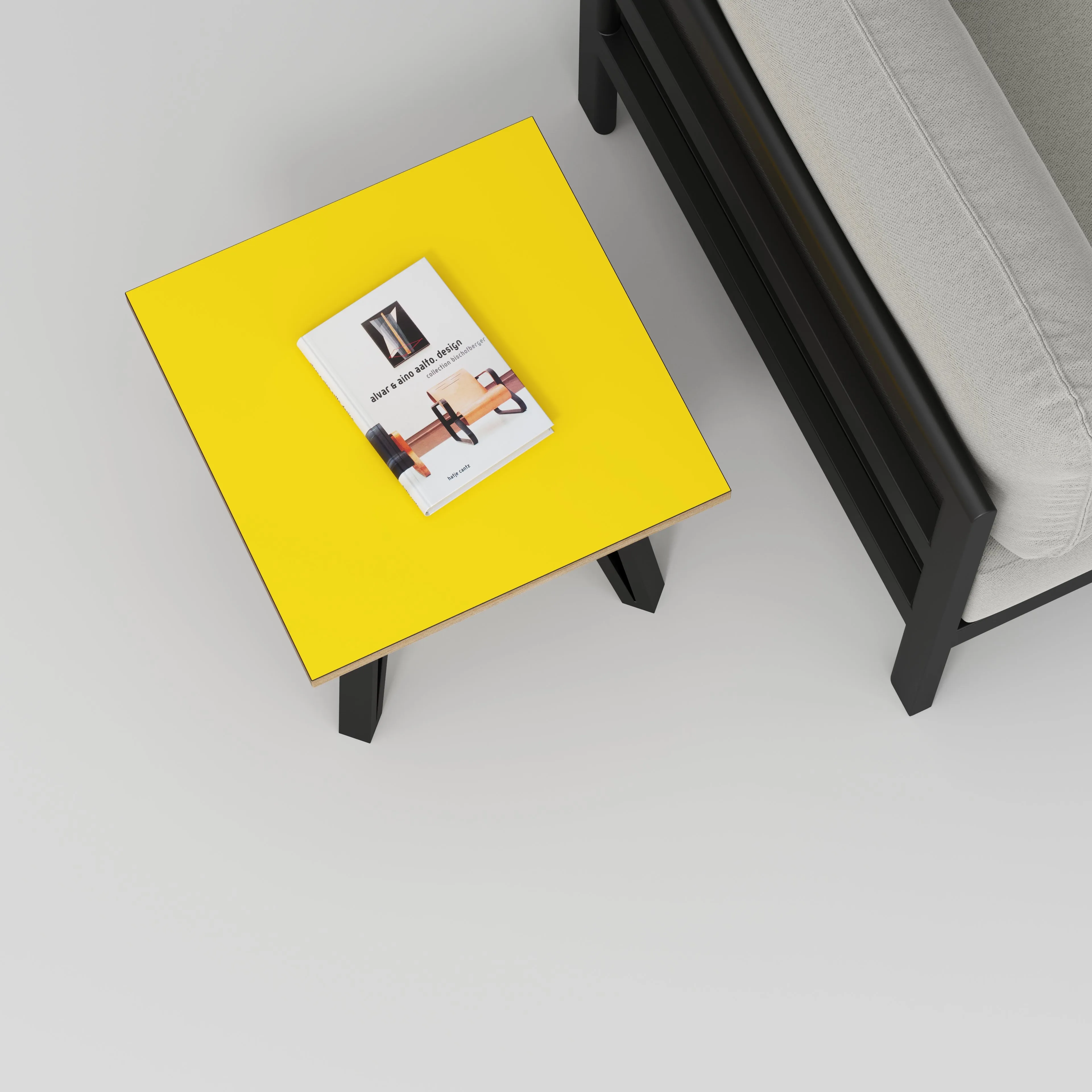 Plywood Side Table with Black Box Hairpin Legs - Formica Chrome Yellow - 500(w) x 500(d) x 425(h)