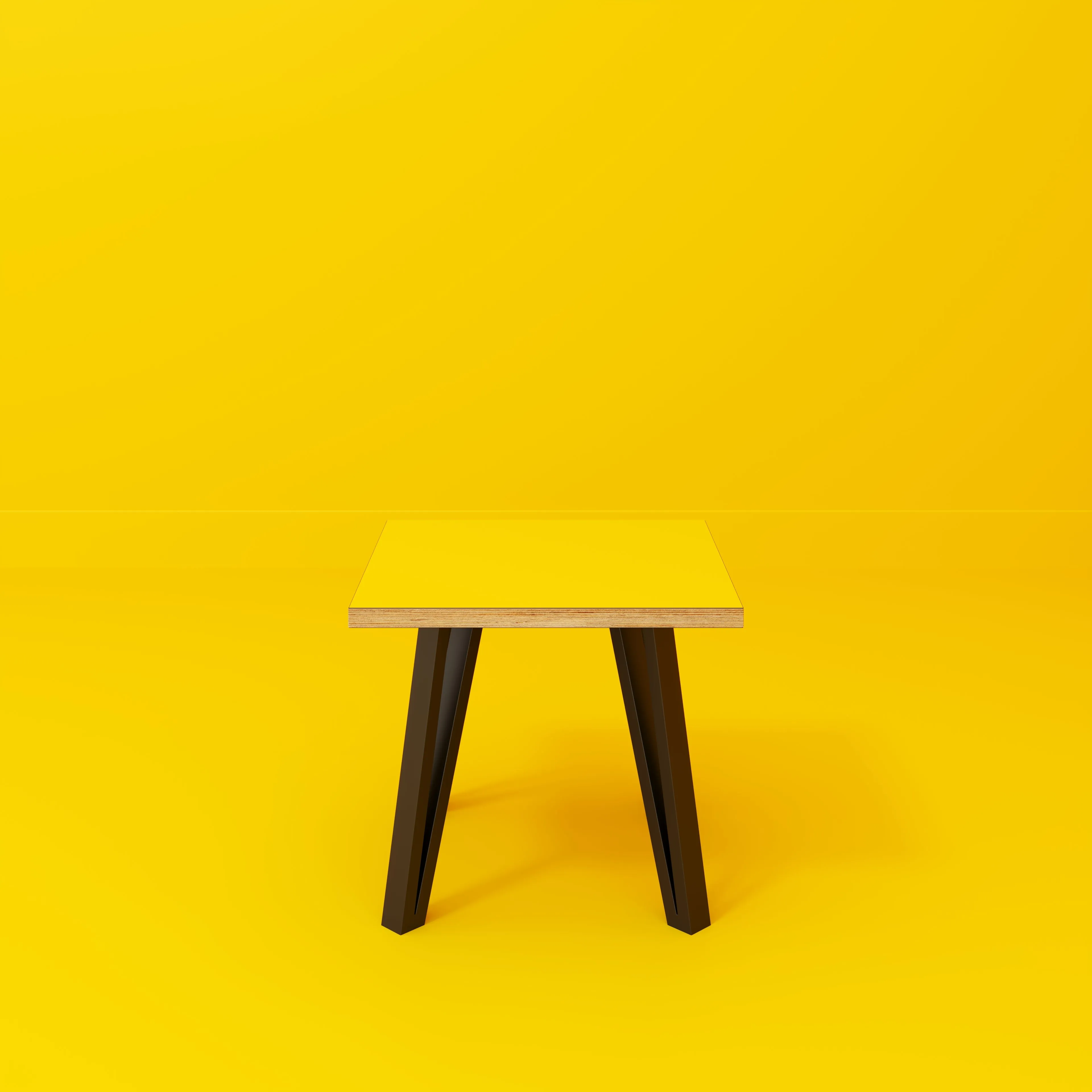 Plywood Side Table with Black Box Hairpin Legs - Formica Chrome Yellow - 500(w) x 500(d) x 425(h)