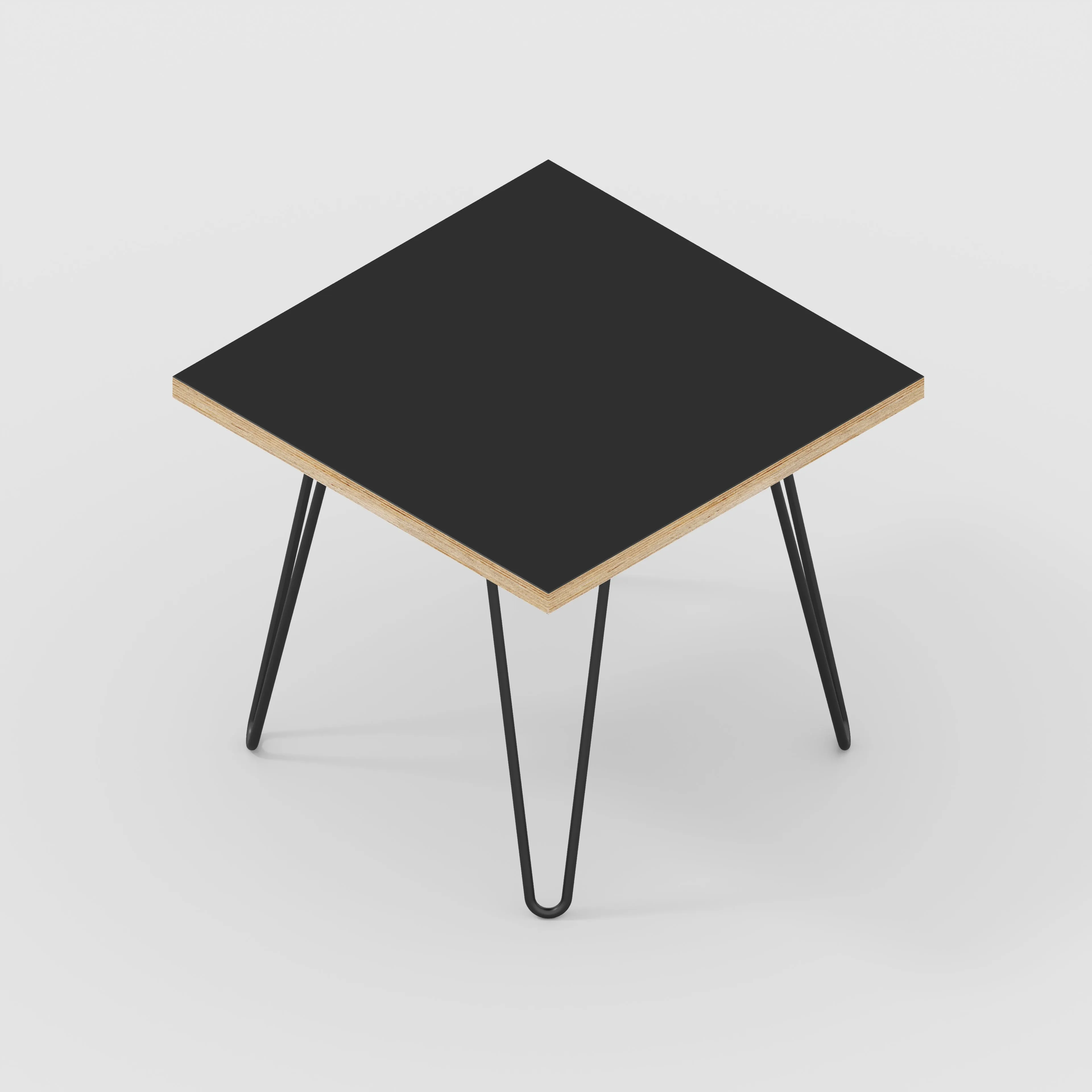 Plywood Side Table with Black Hairpin Legs - Formica Diamond Black - 500(w) x 500(d) x 425(h)