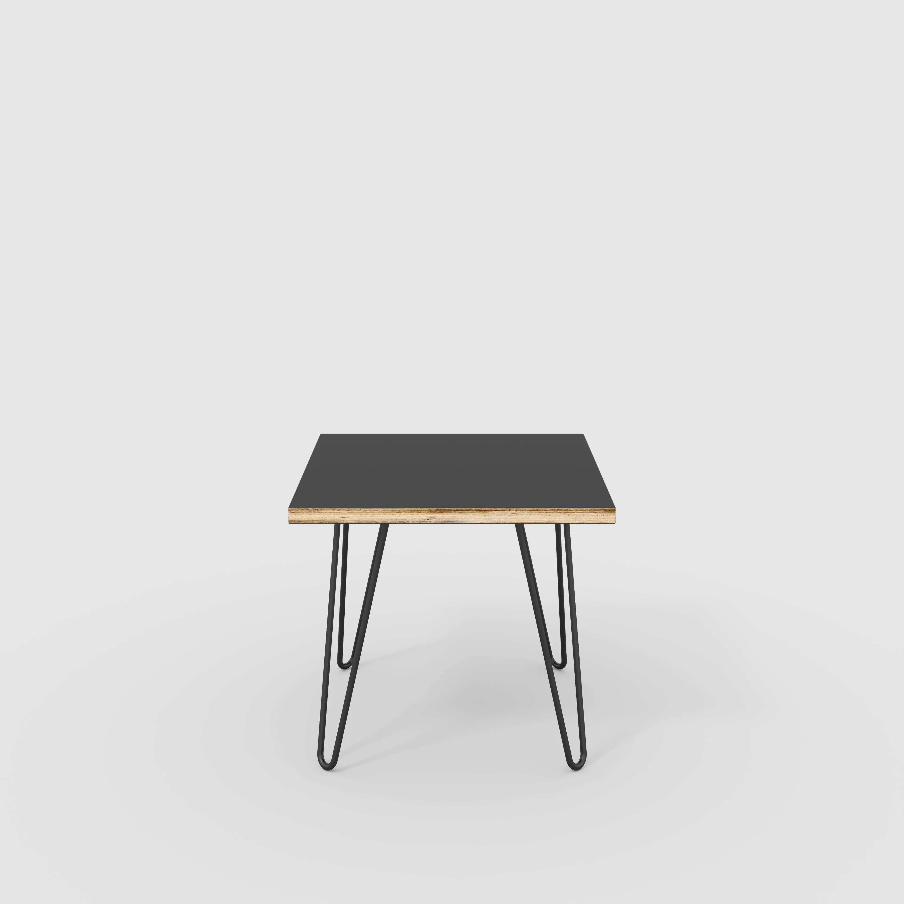 Plywood Side Table with Black Hairpin Legs - Formica Diamond Black - 500(w) x 500(d) x 425(h)