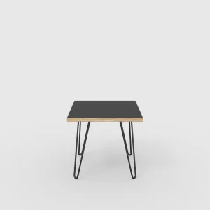 Plywood Side Table with Black Hairpin Legs - Formica Diamond Black - 500(w) x 500(d) x 425(h)