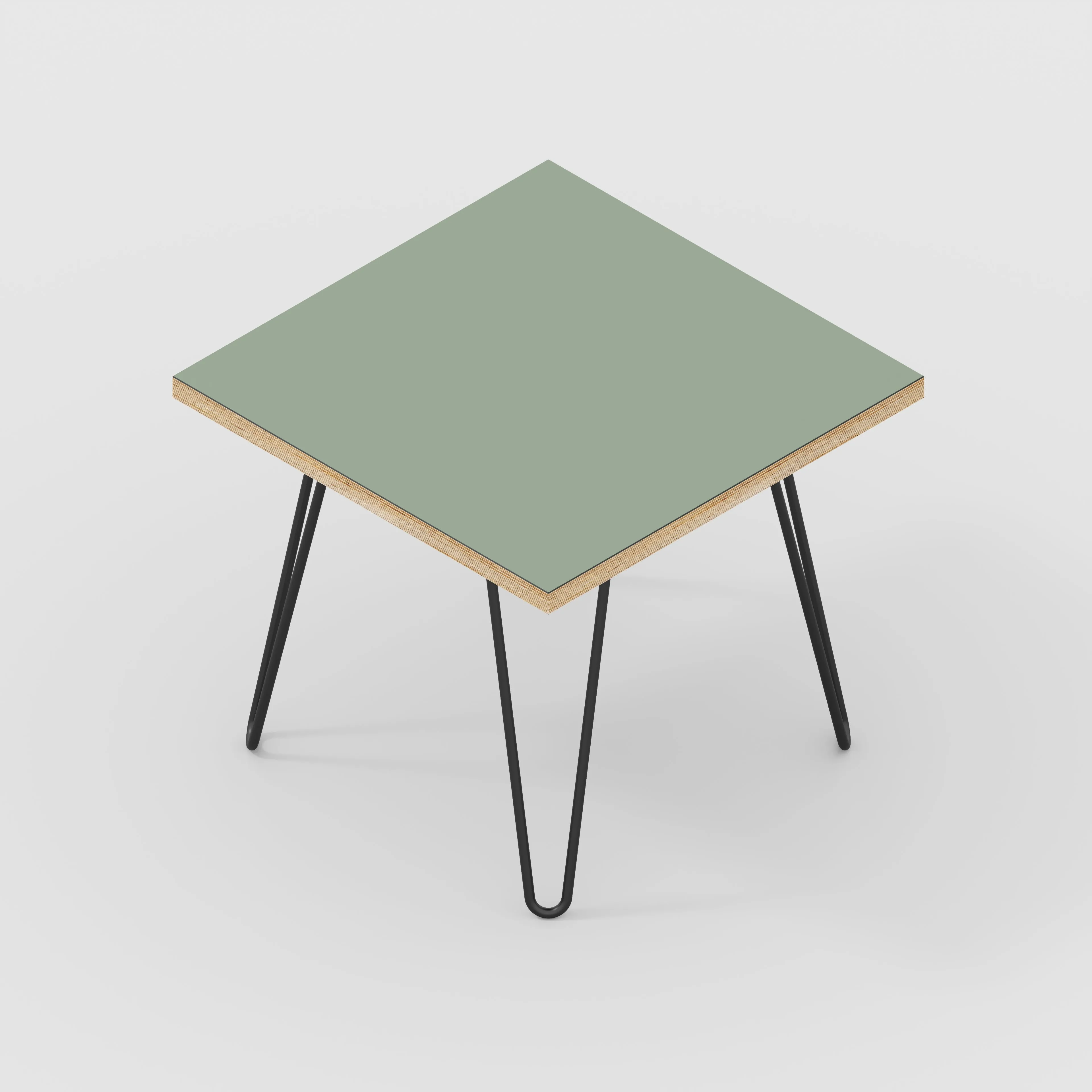 Plywood Side Table with Black Hairpin Legs - Formica Green Slate - 500(w) x 500(d) x 425(h)