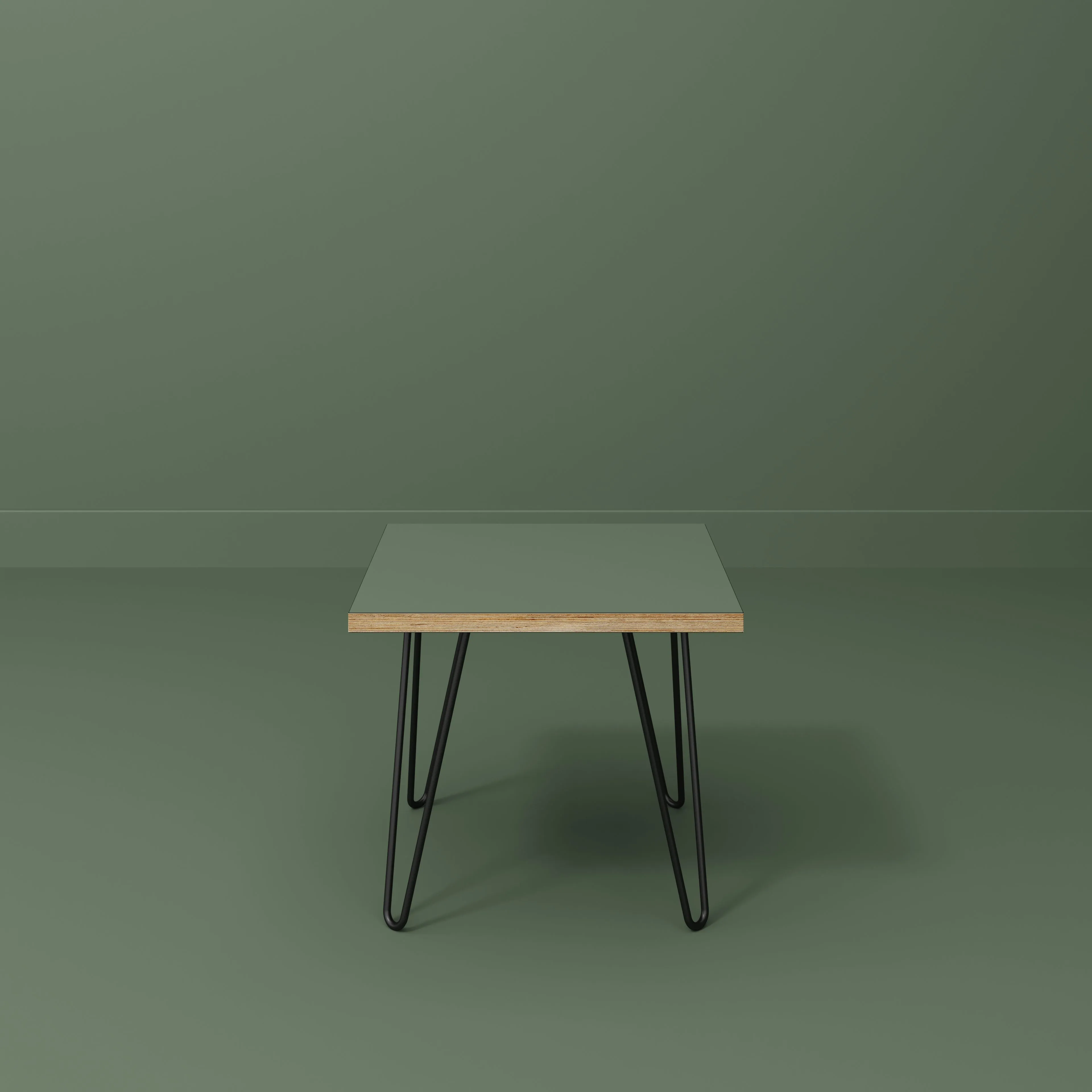 Plywood Side Table with Black Hairpin Legs - Formica Green Slate - 500(w) x 500(d) x 425(h)