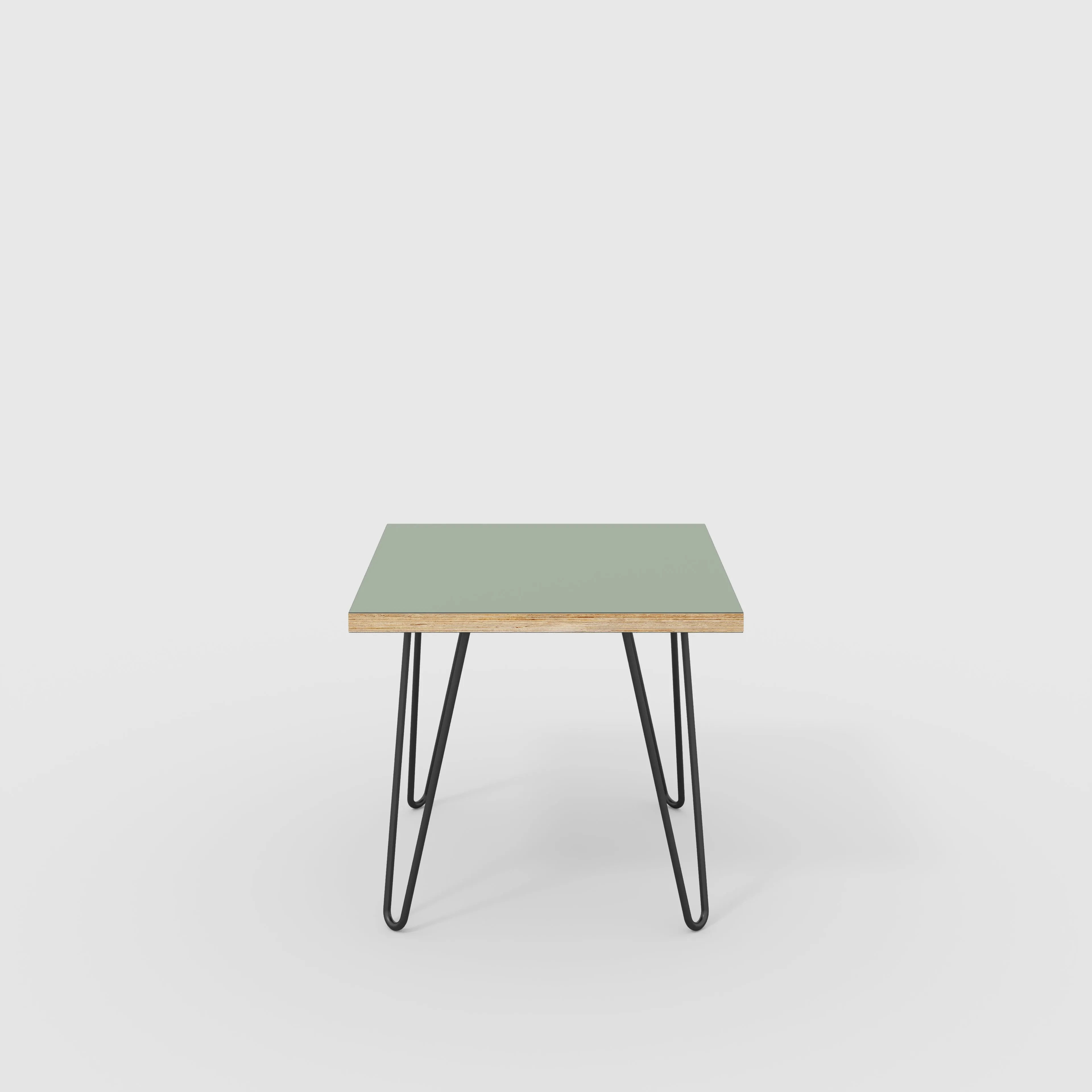 Plywood Side Table with Black Hairpin Legs - Formica Green Slate - 500(w) x 500(d) x 425(h)