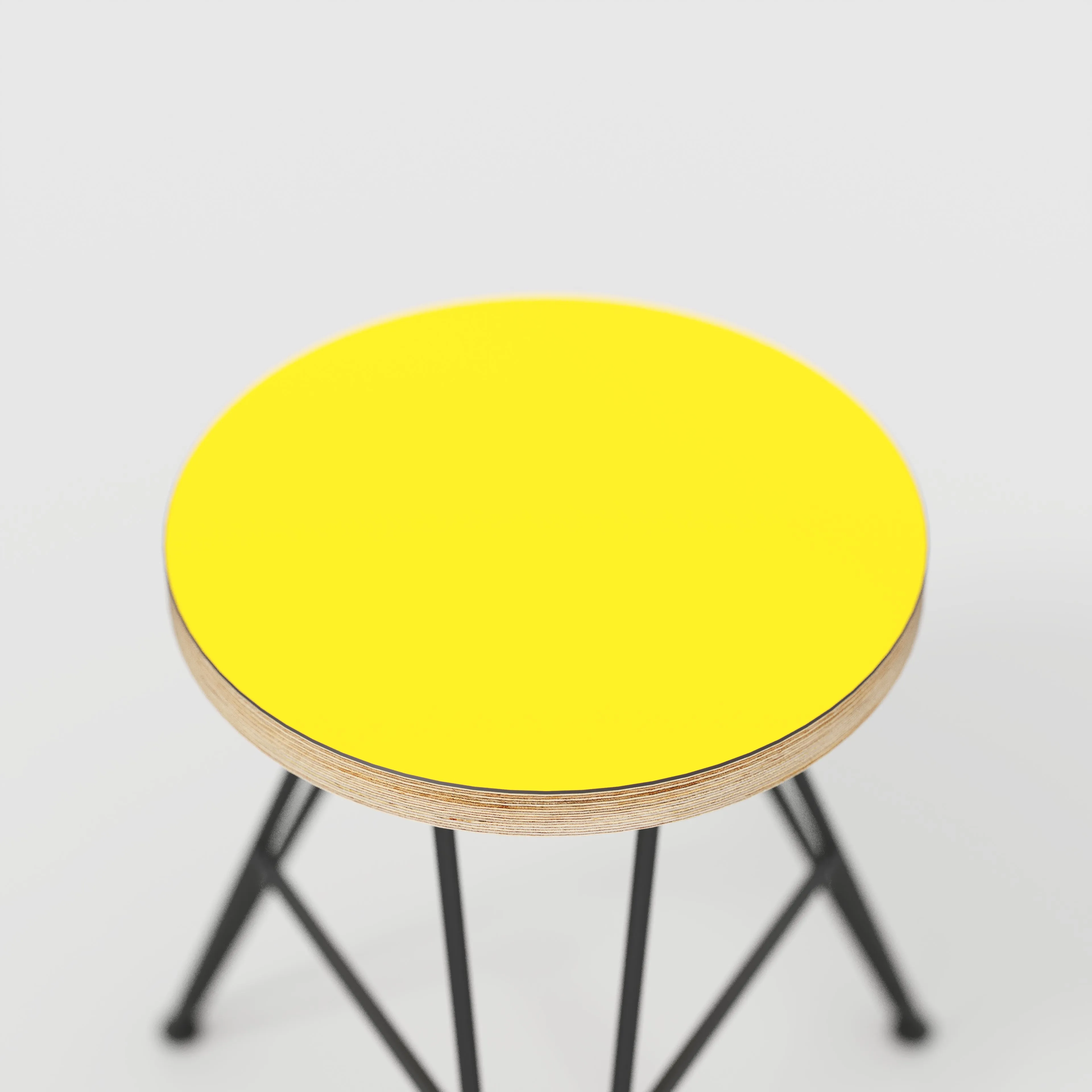 Plywood Stool with Black Hairpin Base - Formica Chrome Yellow