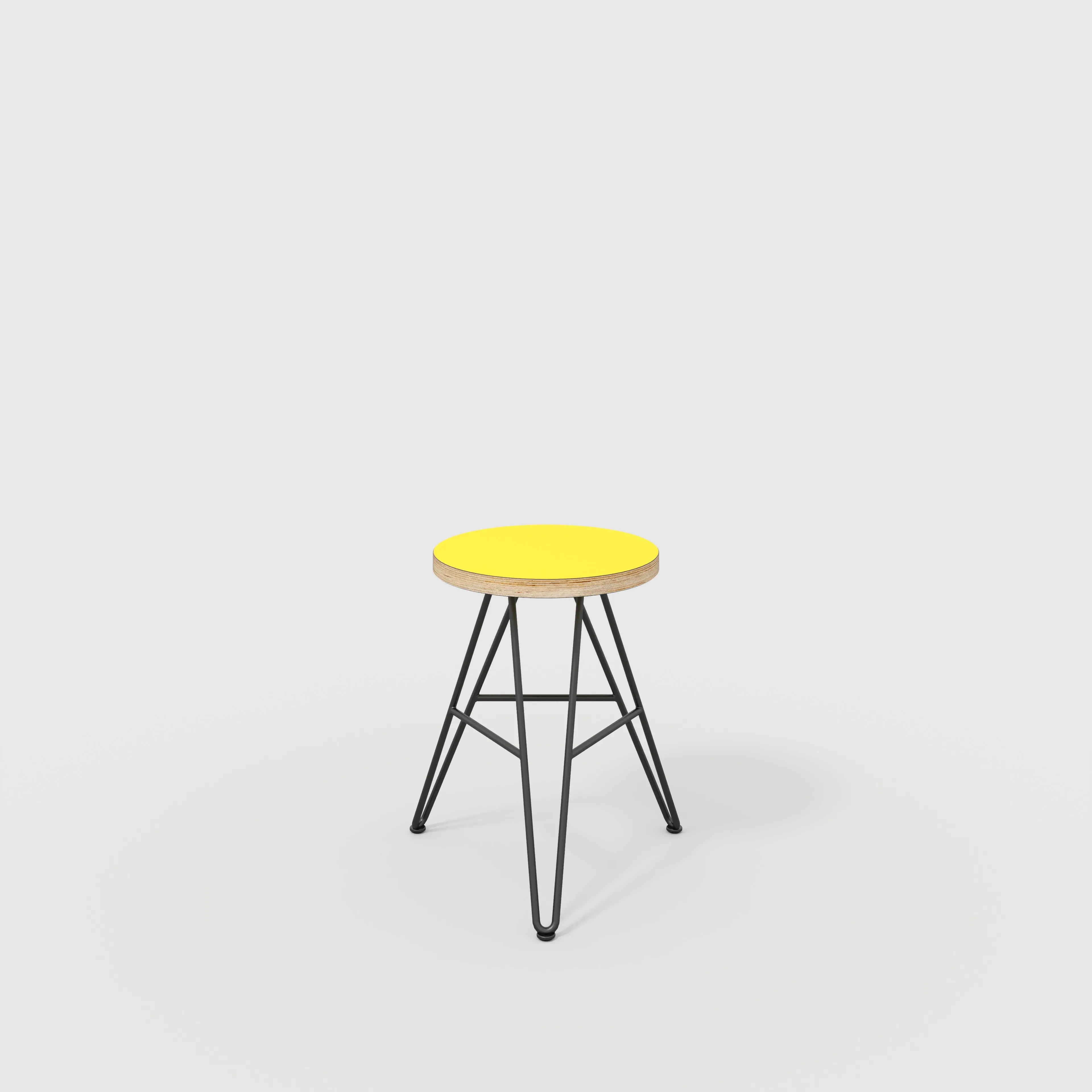 Plywood Stool with Black Hairpin Base - Formica Chrome Yellow