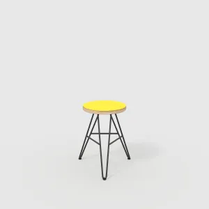 Plywood Stool with Black Hairpin Base - Formica Chrome Yellow