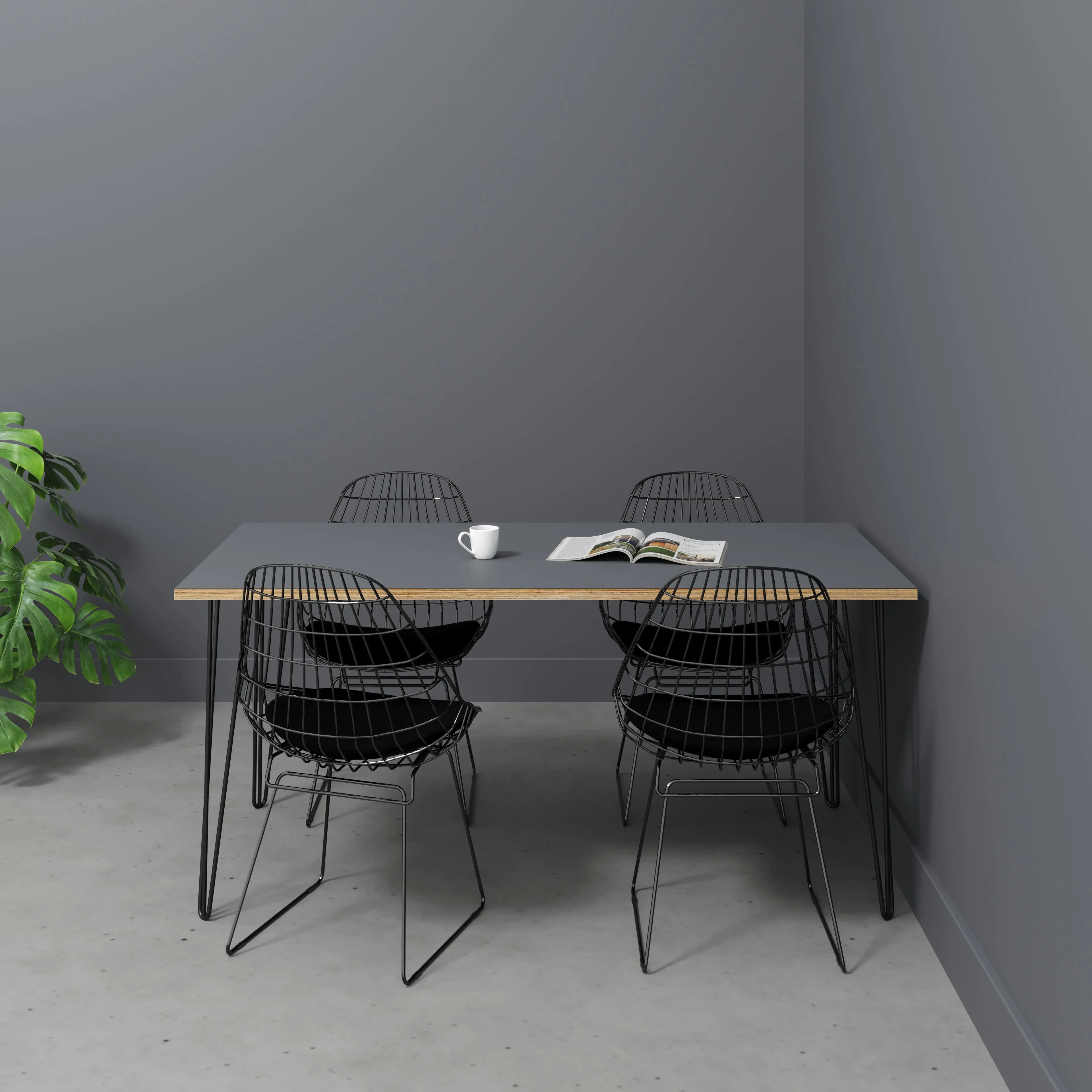 Plywood Table with Black Hairpin Legs - Formica Tornado Grey - 1600(w) x 800(d)