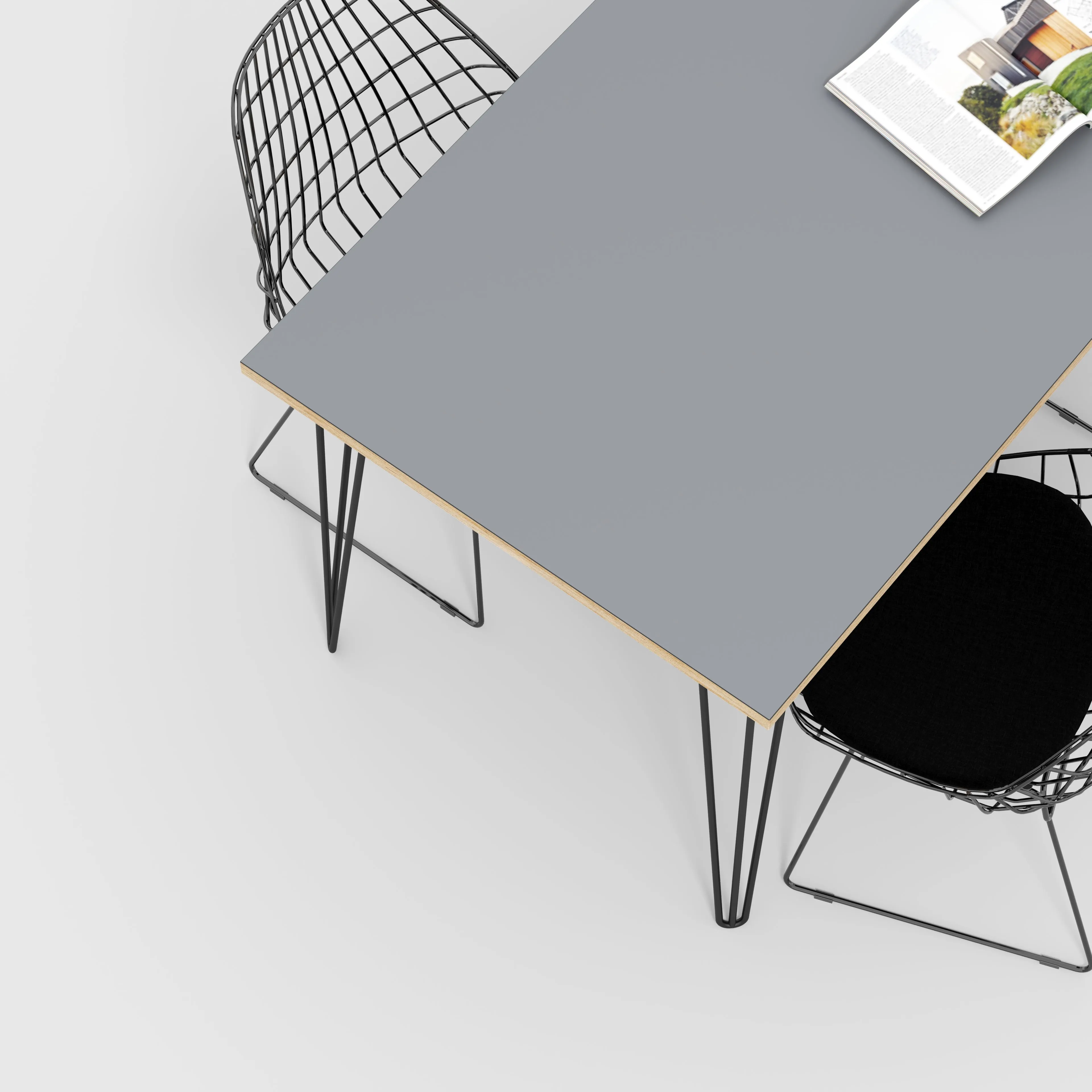 Plywood Table with Black Hairpin Legs - Formica Tornado Grey - 1600(w) x 800(d)