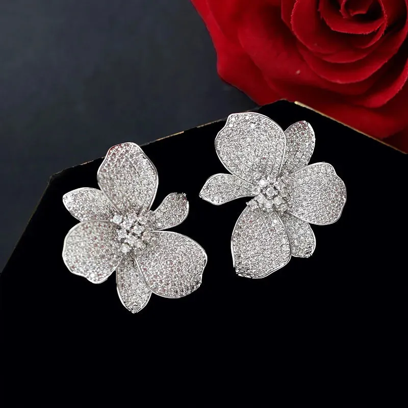 Pre Order:  Cubic Zirconia Big Flower Stud Earrings