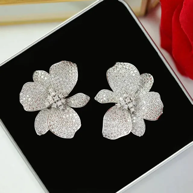 Pre Order:  Cubic Zirconia Big Flower Stud Earrings