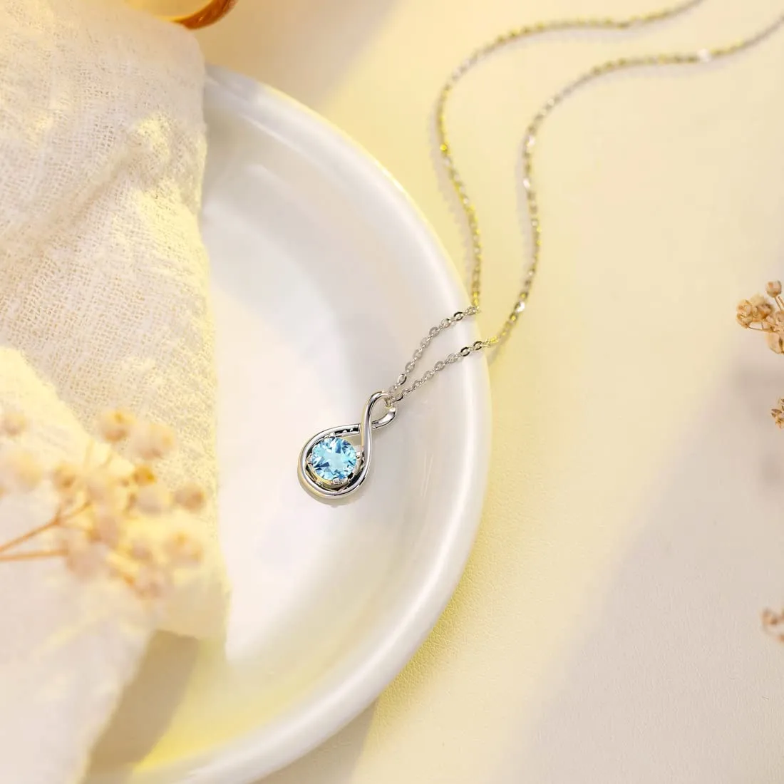 "Birthstone" March Gemstone Sterling Silver Necklace