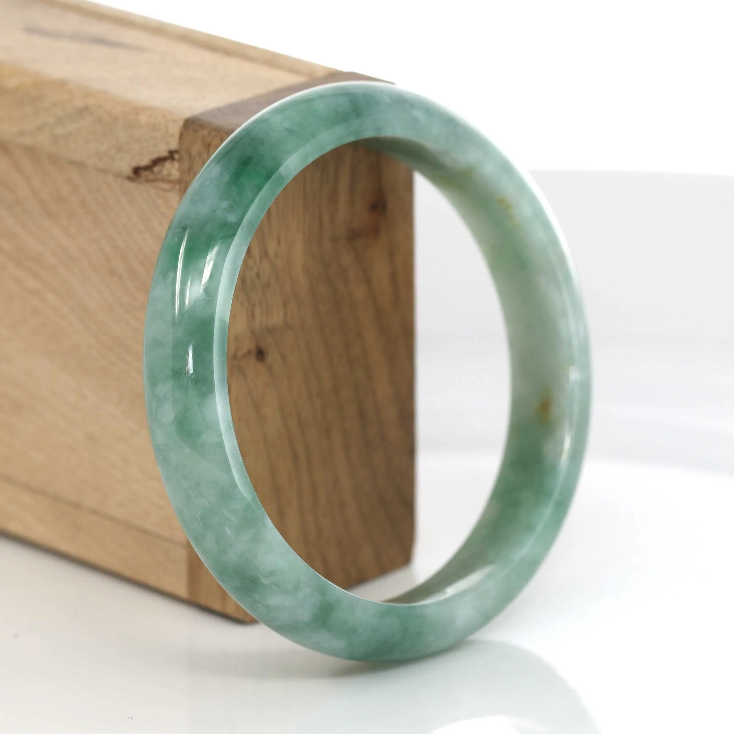 "Classic Bangle" Forest Green Genuine Jadeite Jade Bangle (59.46 mm ) #631