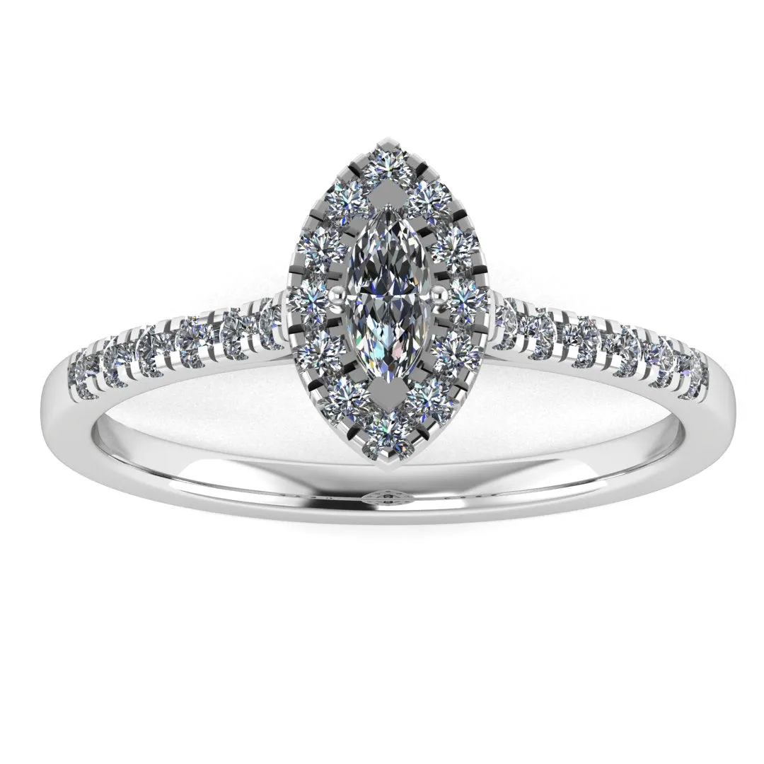 "Lilah" Halo Marquise Cut Diamond Shoulder Engagement Ring HAMC03