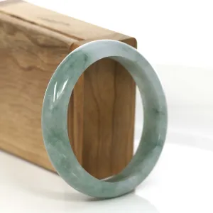 "Princess Half Round" Genuine Burmese Forest Blue- Green Jadeite Jade Bangle Bracelet (57.5 mm) #745