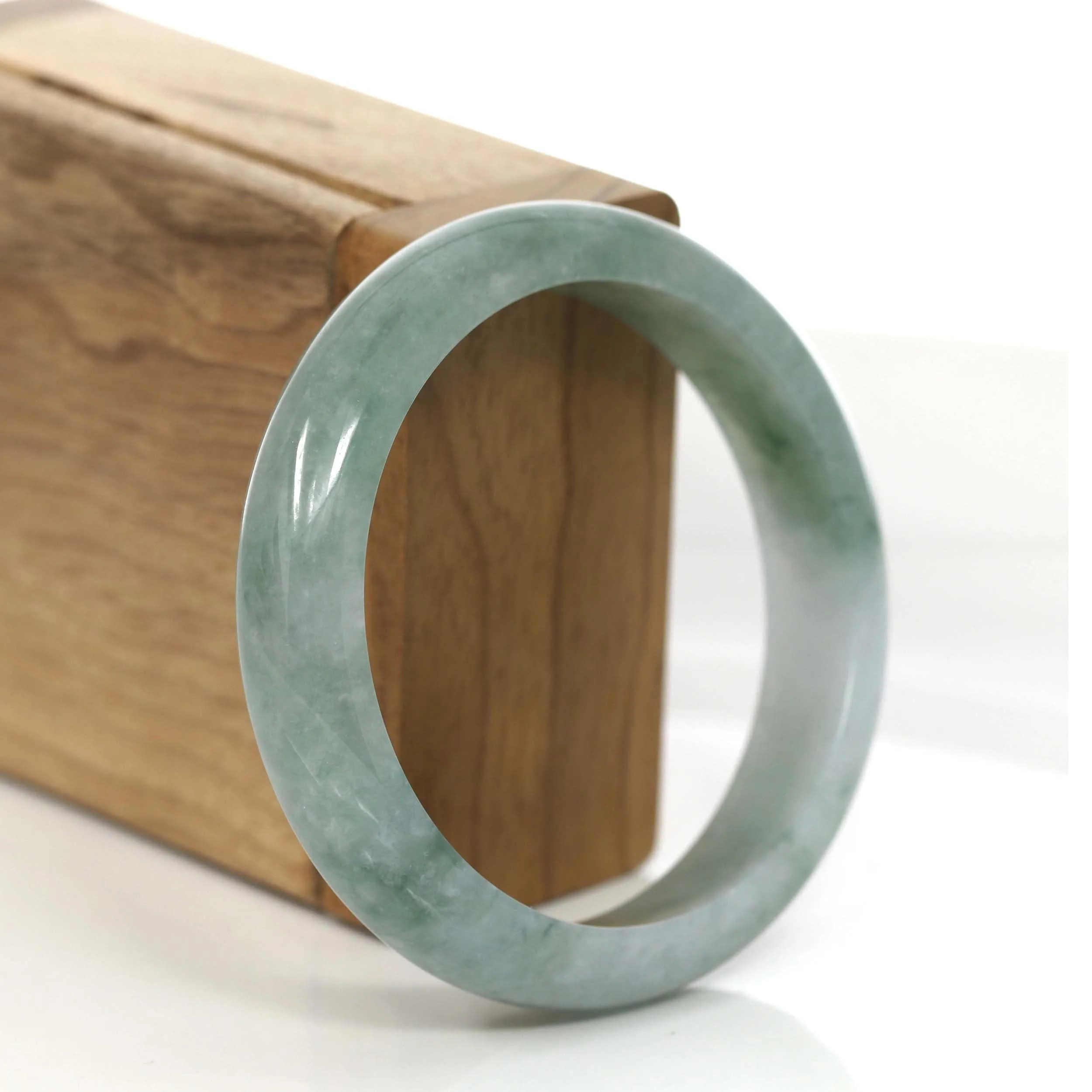 "Princess Half Round" Genuine Burmese Forest Blue- Green Jadeite Jade Bangle Bracelet (57.5 mm) #745