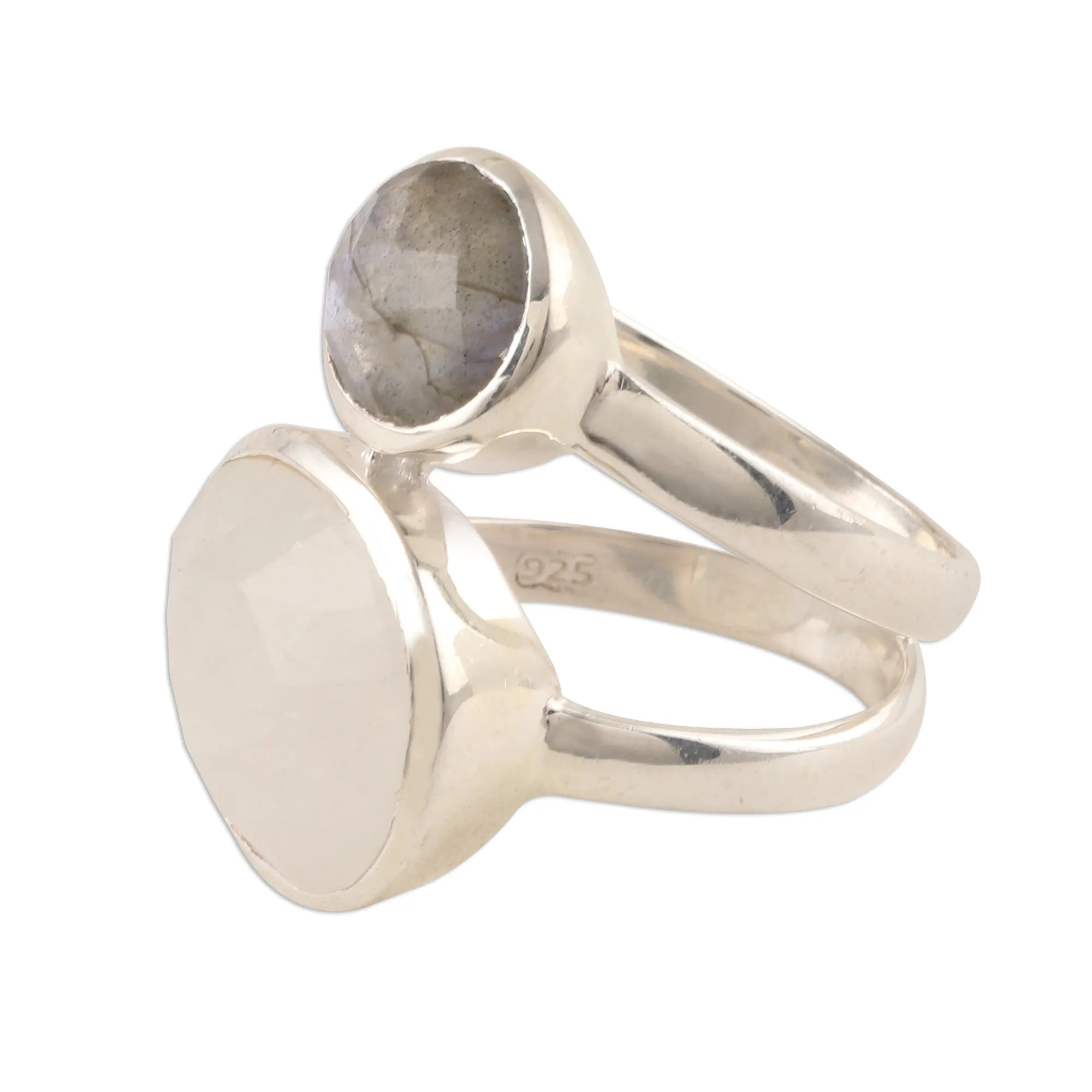 Rainbow Moonstone and Labradorite Cocktail Ring from India - Evening Elegance | NOVICA