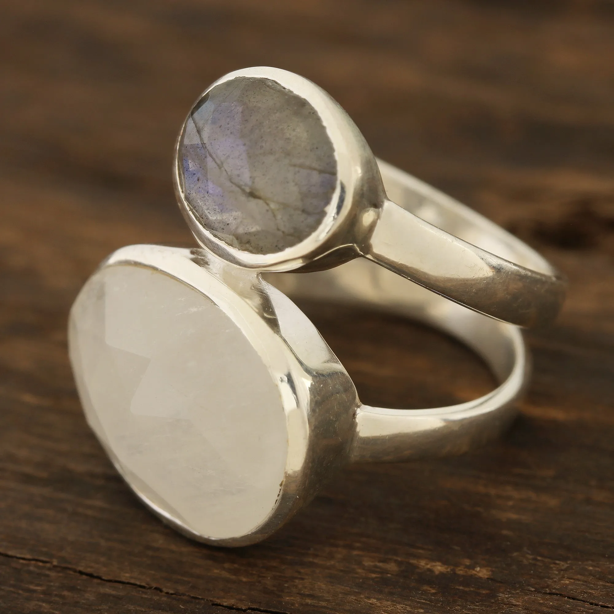 Rainbow Moonstone and Labradorite Cocktail Ring from India - Evening Elegance | NOVICA