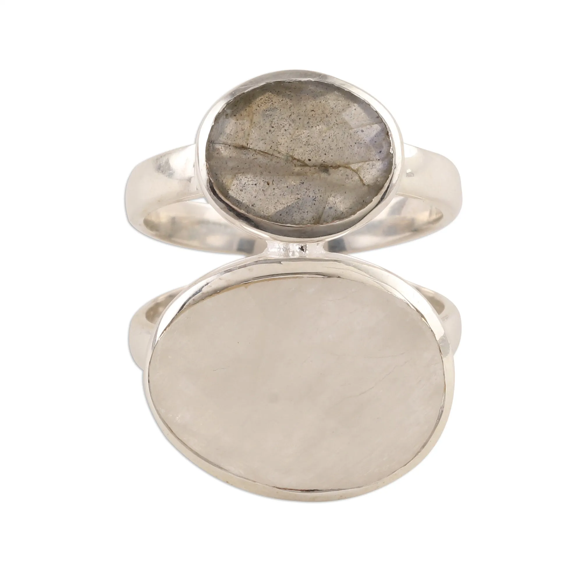 Rainbow Moonstone and Labradorite Cocktail Ring from India - Evening Elegance | NOVICA