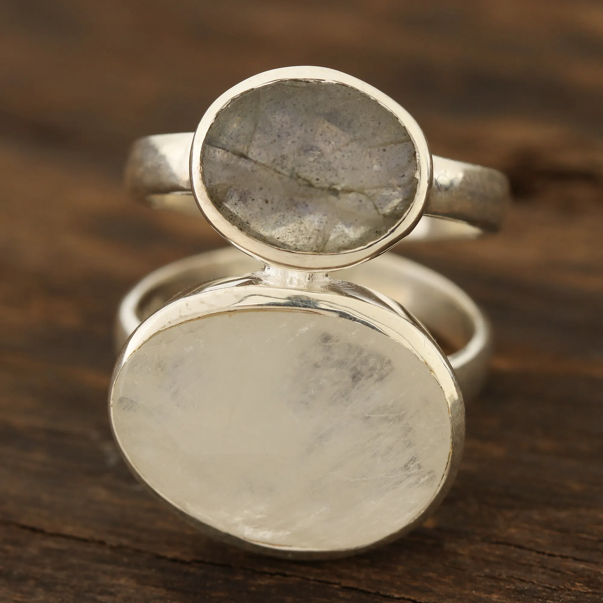 Rainbow Moonstone and Labradorite Cocktail Ring from India - Evening Elegance | NOVICA