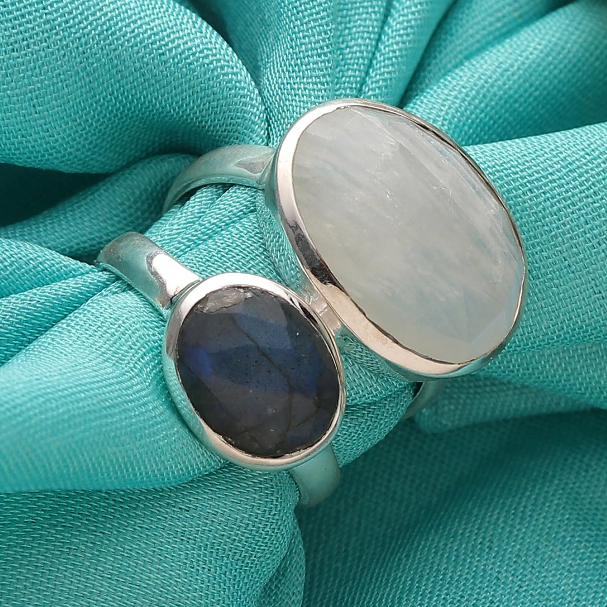 Rainbow Moonstone and Labradorite Cocktail Ring from India - Evening Elegance | NOVICA