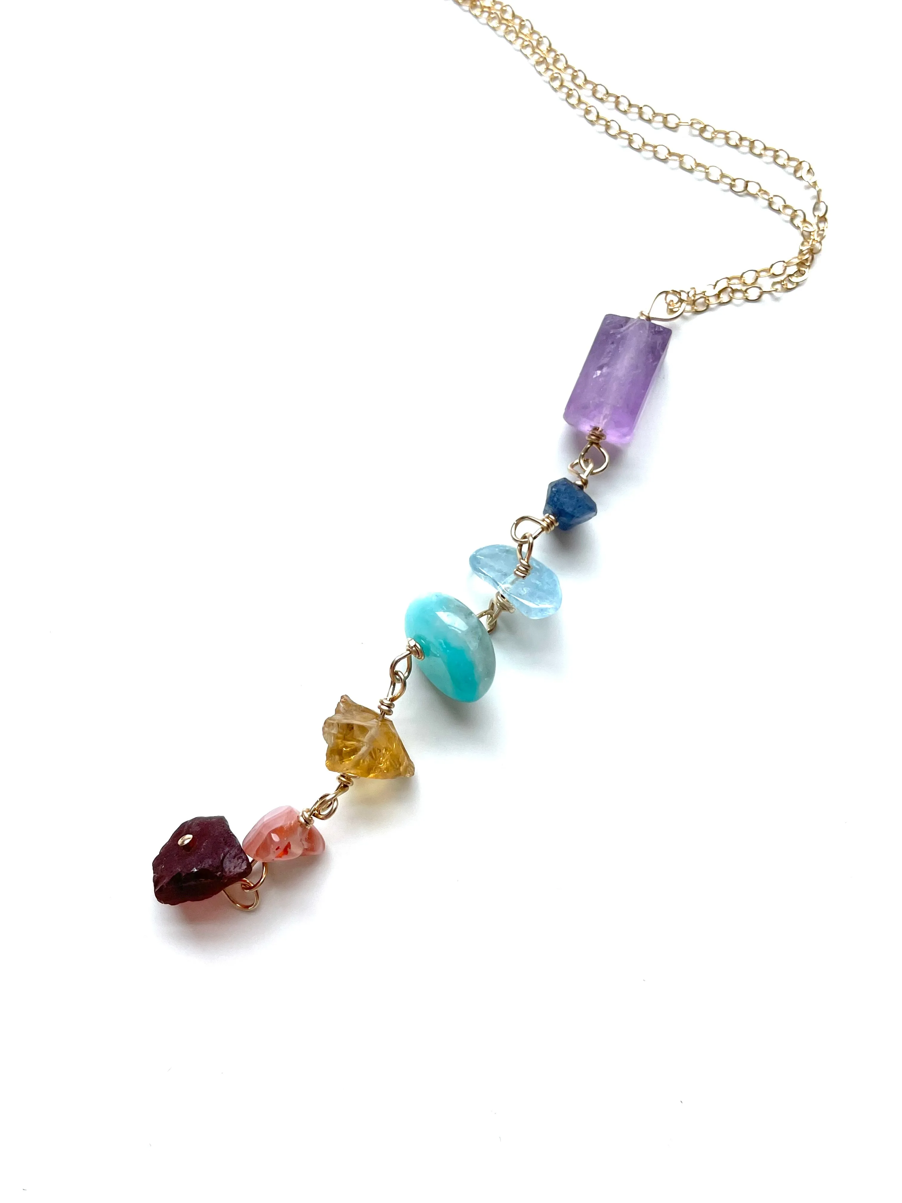 Raw Chakra Lariat Dangle Necklace Y Necklace