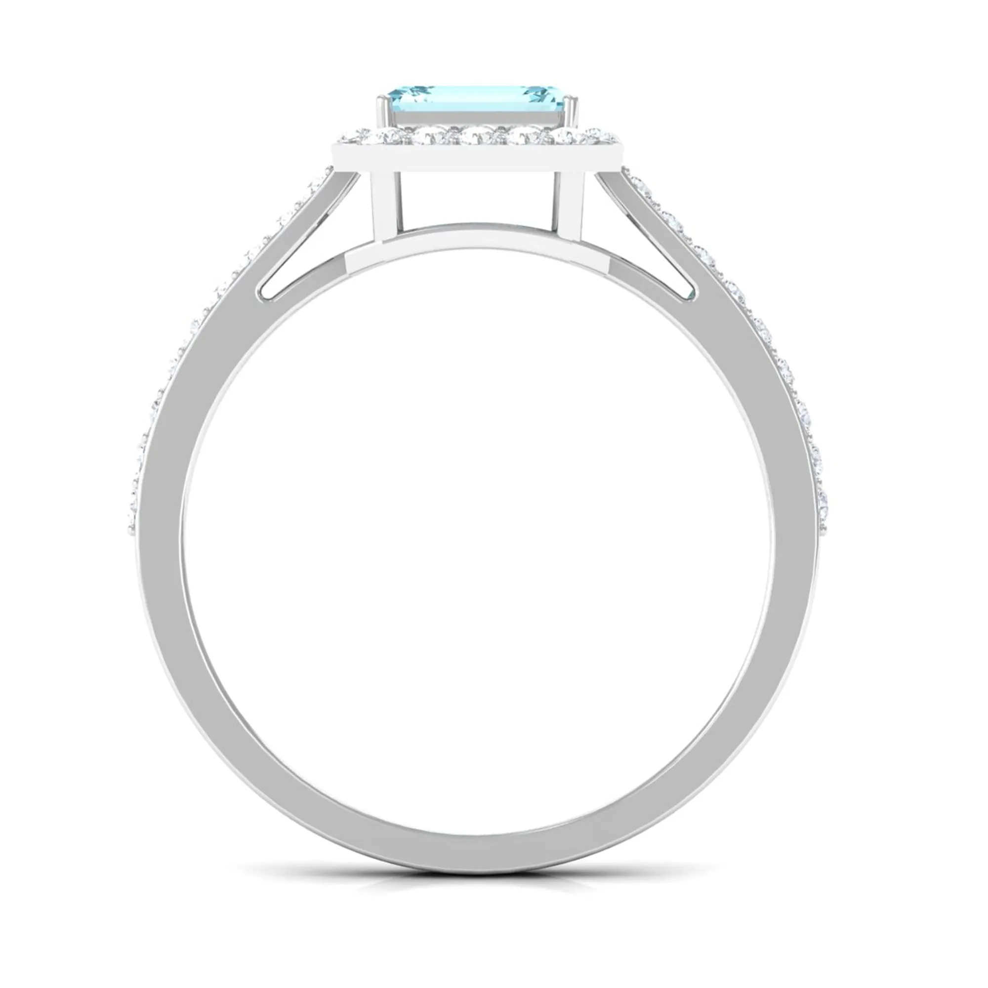 Real Aquamarine Engagement Ring with Diamond Halo